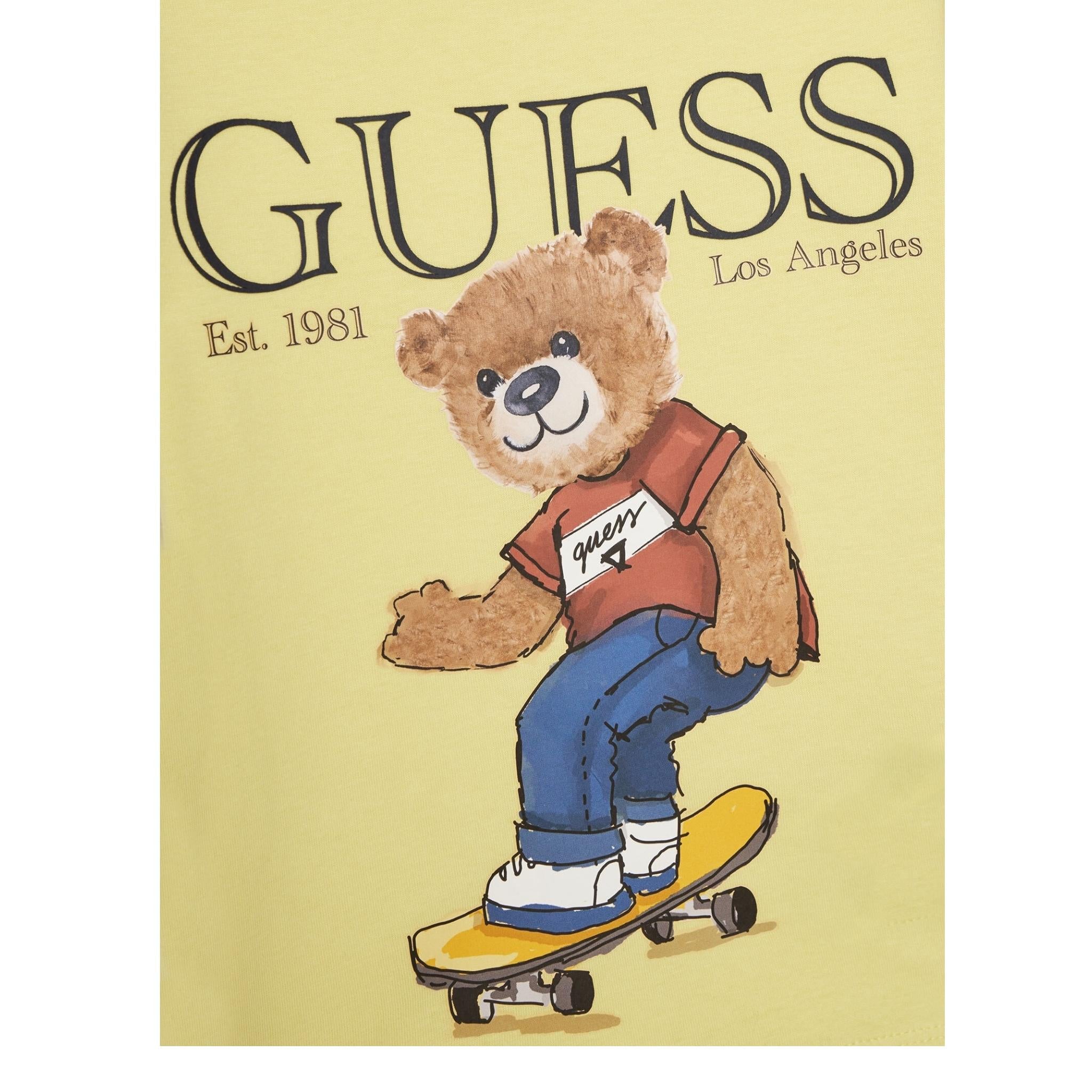 Guess T-Shirt Girocollo Tinta Unita con Stampa per Neonato N5GI04K8HM4 GIALLO GUESS 