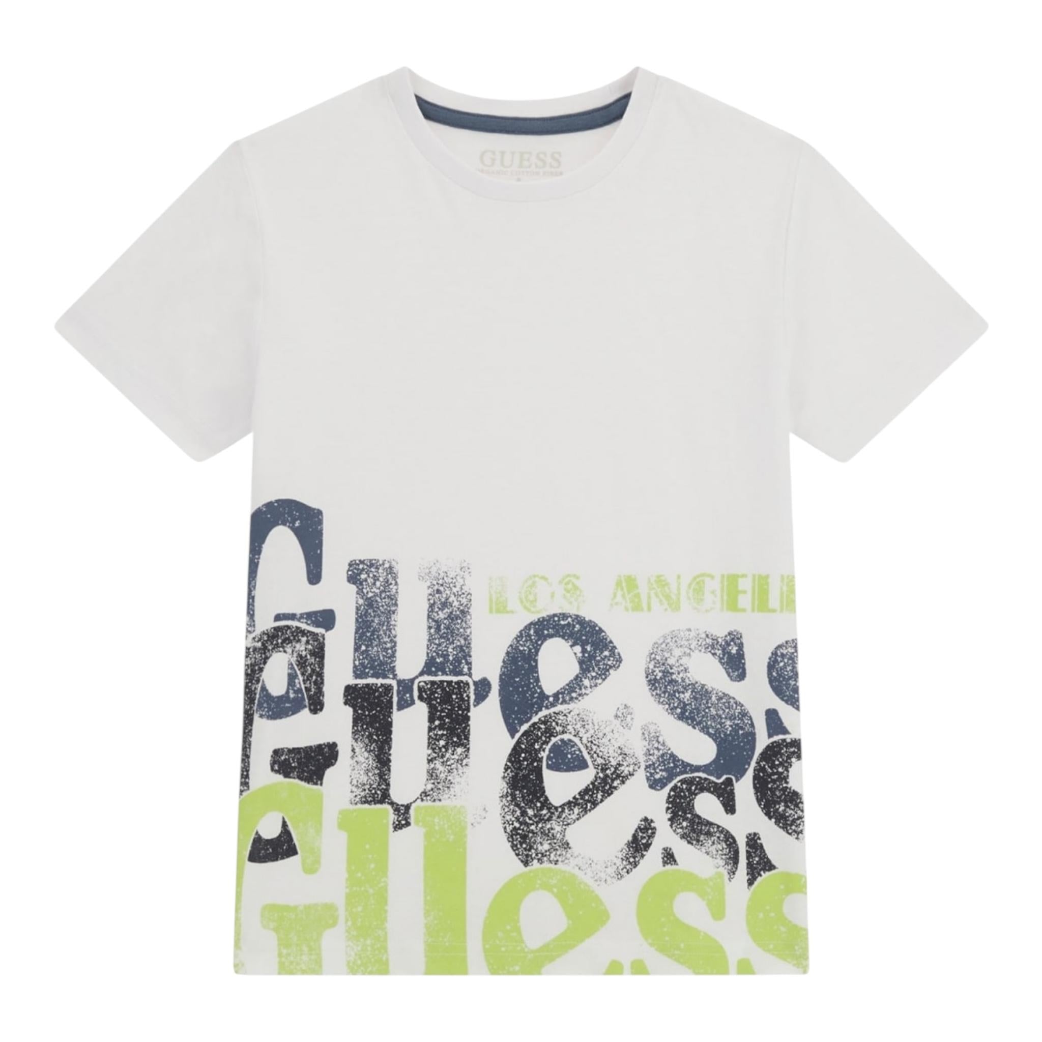 Guess T-Shirt Girocollo Tinta Unita con Stampa per Bambino L5RI12K8HM4X BIANCO GUESS 