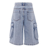 Moschino Bermuda Tinta Unita In Denim con Tasconi per Bambino HUQ023 AZZURRO MOSCHINO 