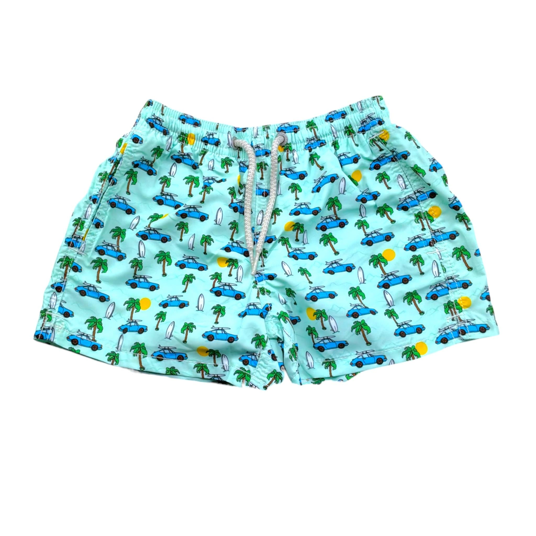 Saint Barth Costume Modello Boxer Tinta Unita con Stampa per Bambino SURFVOJAGE VERDE ACQUA SAINT BARTH 