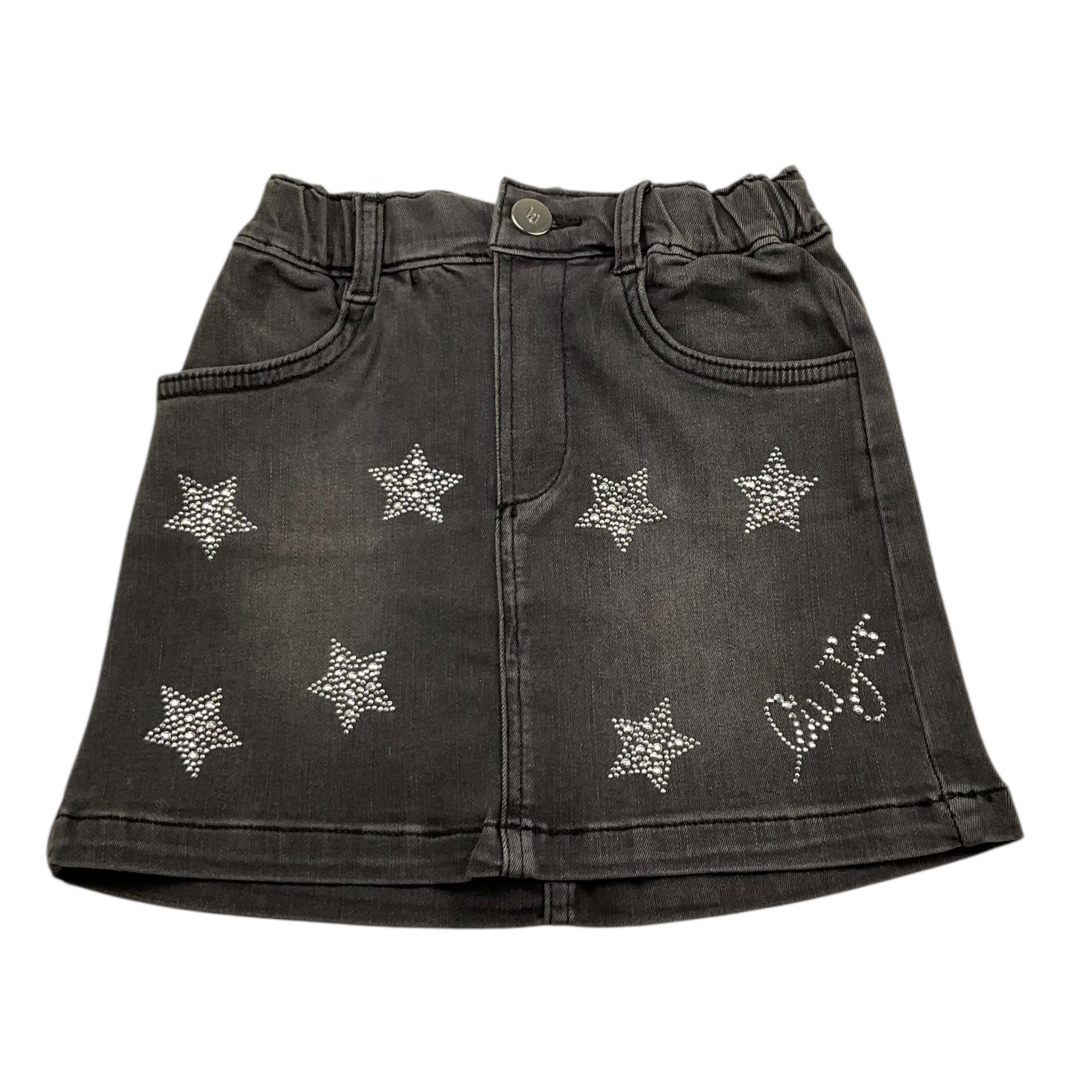 LIU JO gonna in denim tinta unita cn elastico in vita e brillantini Nero per Bambina KF4080 NERO LIU JO 