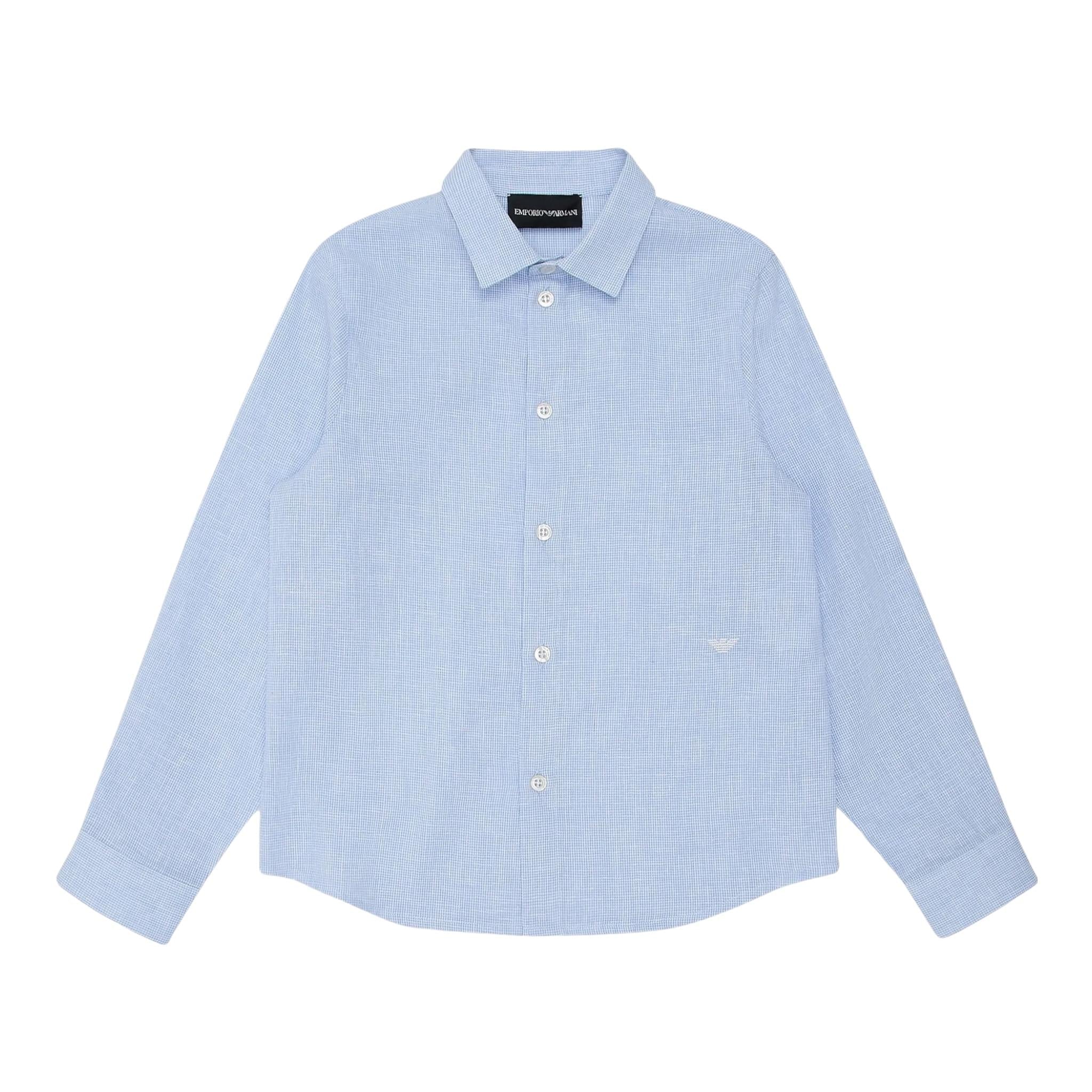 Emporio Armani Camicia Tinta Unita con Manica Lunga E Microfantasia per Bambino 3D4CJD AZZURRO EMPORIO ARMANI 