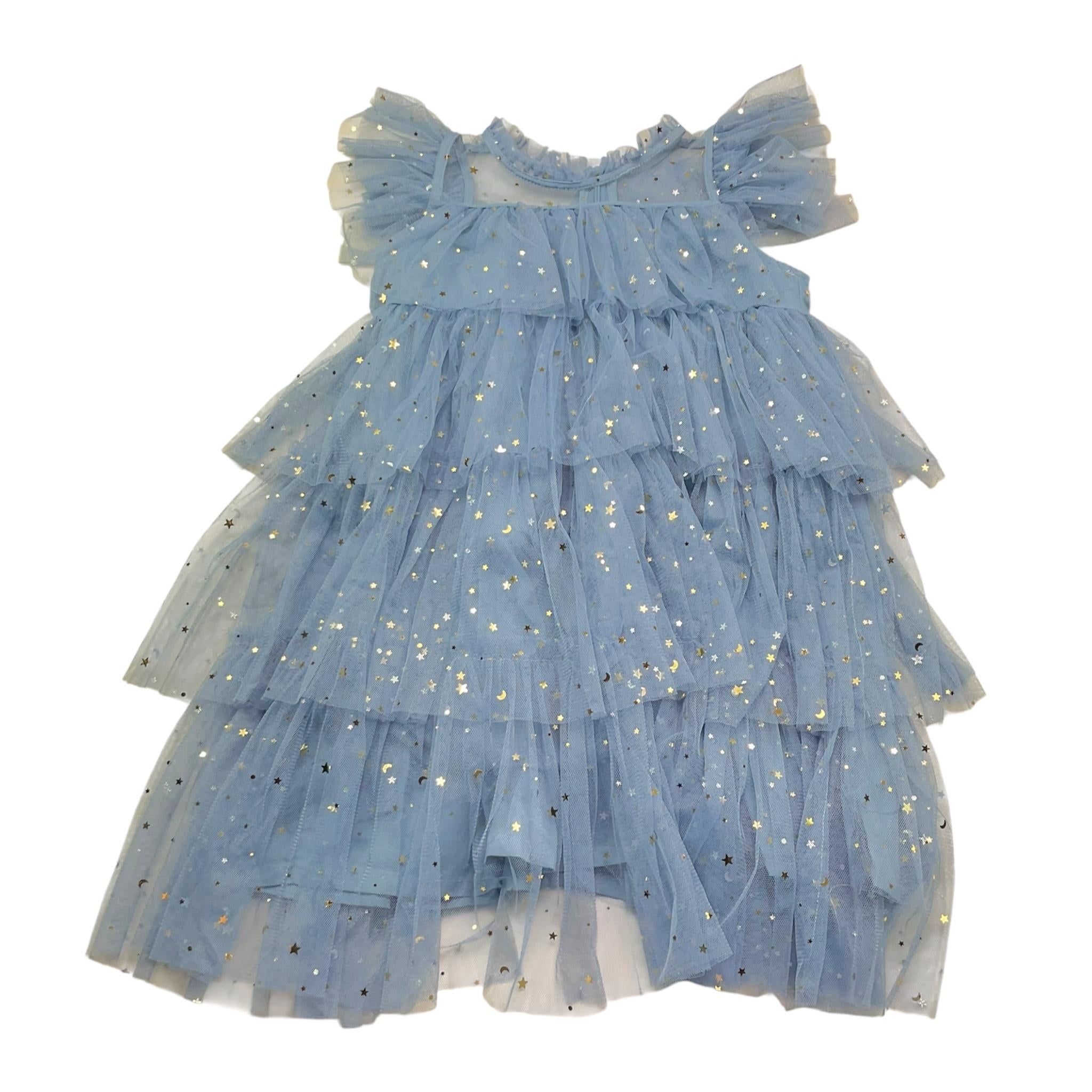 Prinsessefin Abito Tinta Unita con Tulle E Fantasia Stelle per Bambina STARDRESS AZZURRO PRINSESSEFIN 