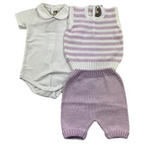 Little Bear Completo 3 Pezzi Body-Gilet-Pantalone Lilla Per Neonata
