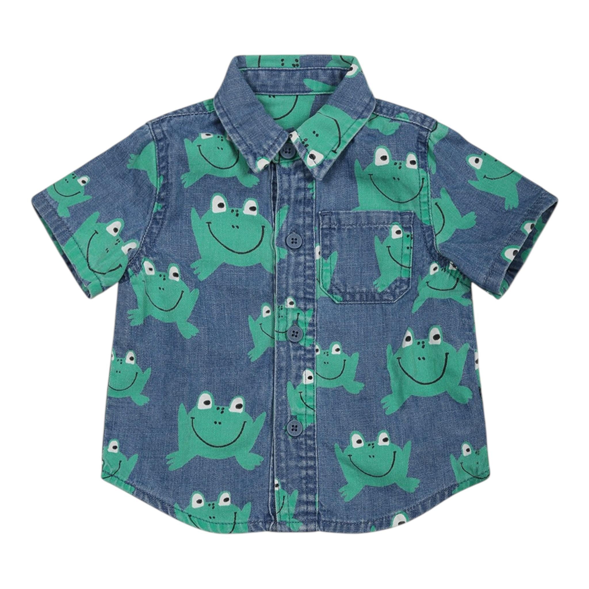 Stella Mccartney Camicia Mezza Manica Tinta Unita con Stampa Rane per Neonato TW5521 BLU STELLA McCARTNEY 