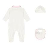 Monnalisa Set Tutina-Cappello-Bavetta Tinta Unita con Stampa per Neonata 35D506 BIANCO MONNALISA 