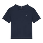 Tommy Hilfiger T-Shirt Girocollo Tinta Unita con Logo per Bambino KB0KB09601 BLU TOMMY HILFIGER 