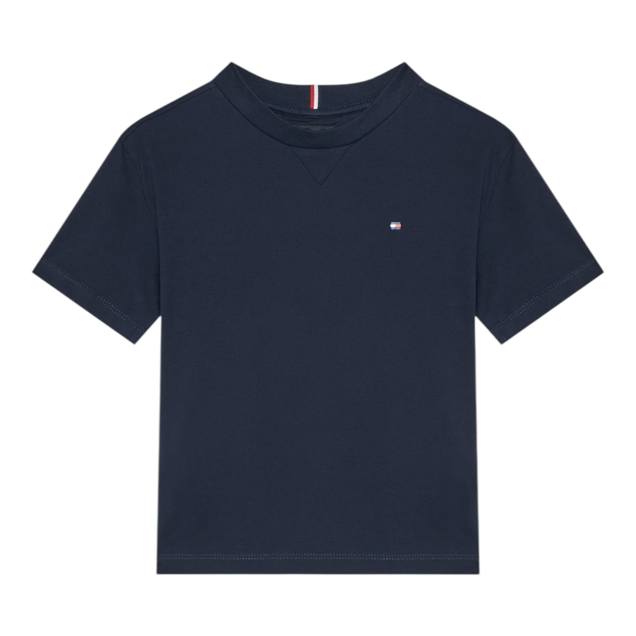 Tommy Hilfiger T-Shirt Girocollo Tinta Unita con Logo per Bambino KB0KB09601 BLU TOMMY HILFIGER 