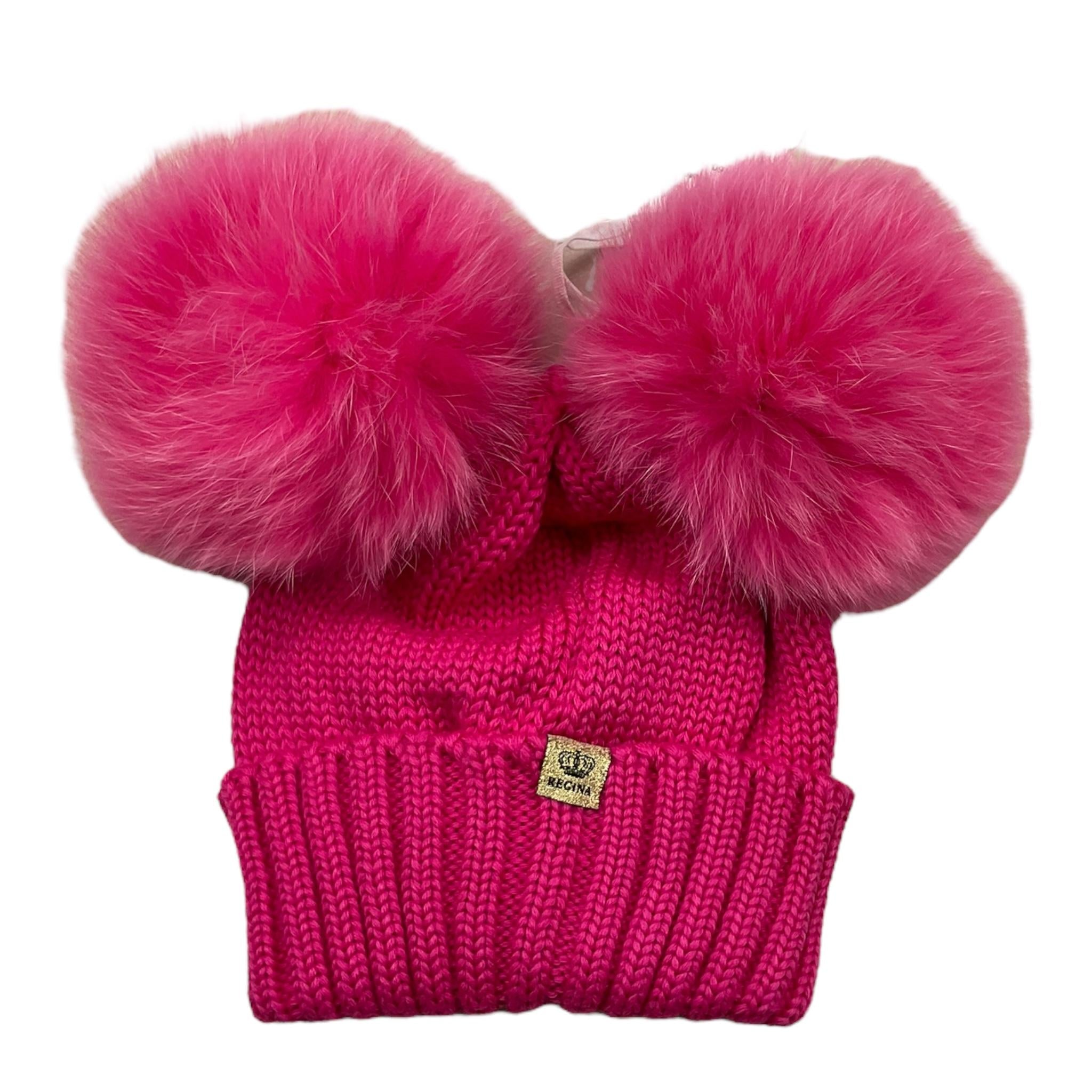 REGINA   cappello tinta unita con pon pon Fuxia per Bambina 30100 FUXIA REGINA 