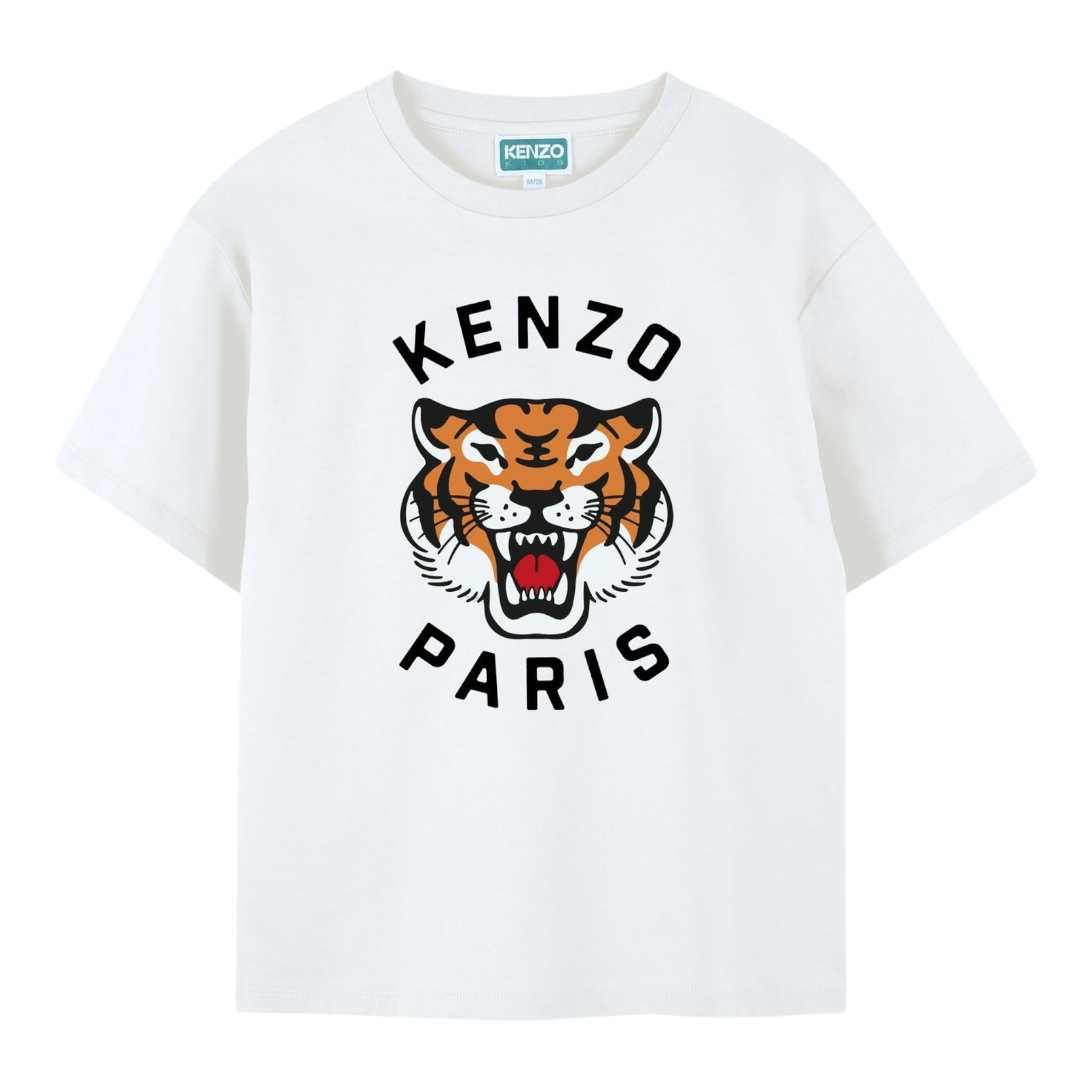 Kenzo T-Shirt Girocollo Tinta Unita con Stampe per Bambina K61137 BIANCO KENZO 