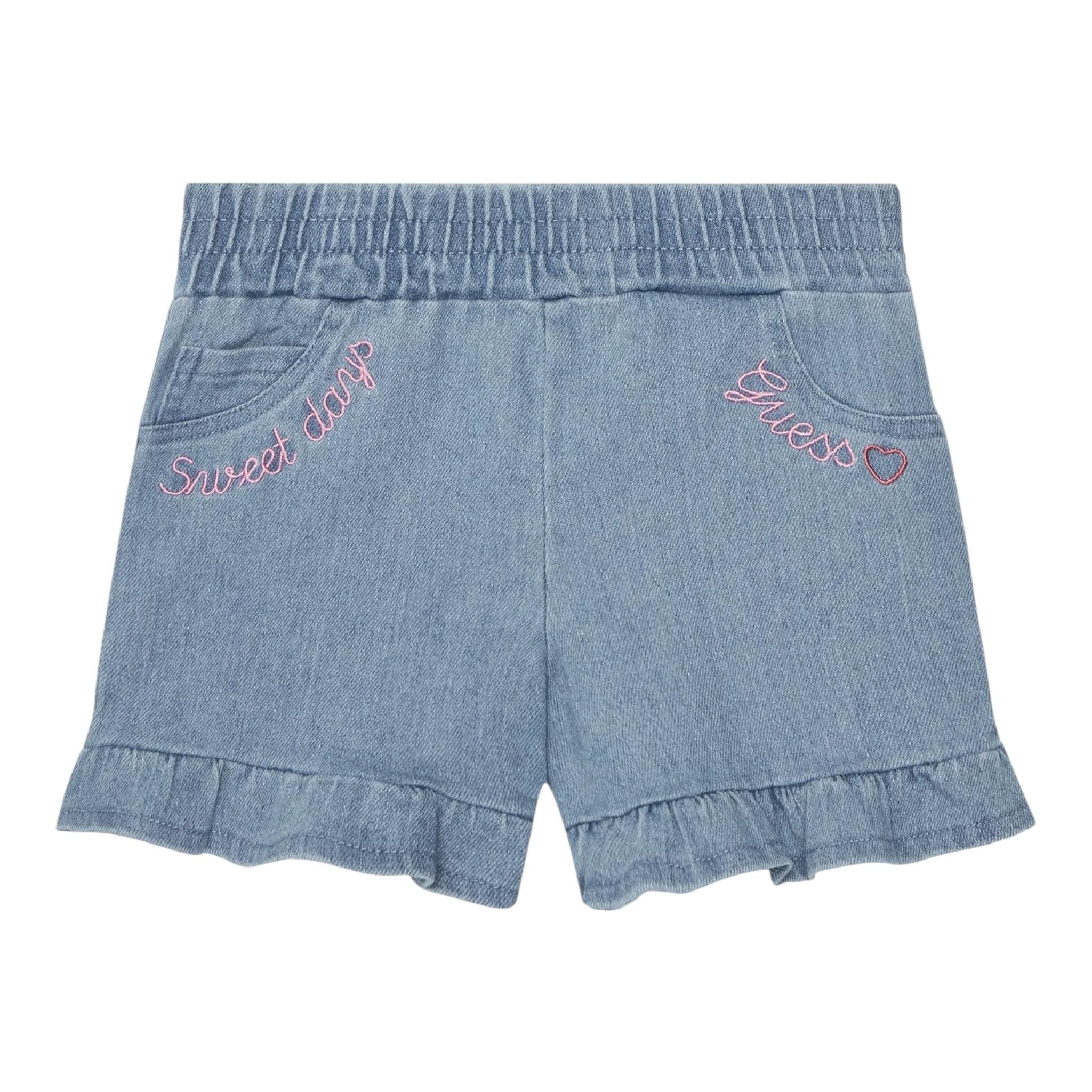 Guess Short In Denim Tinta Unita con Logo per Neonata K4GD04D5160 AZZURRO GUESS 