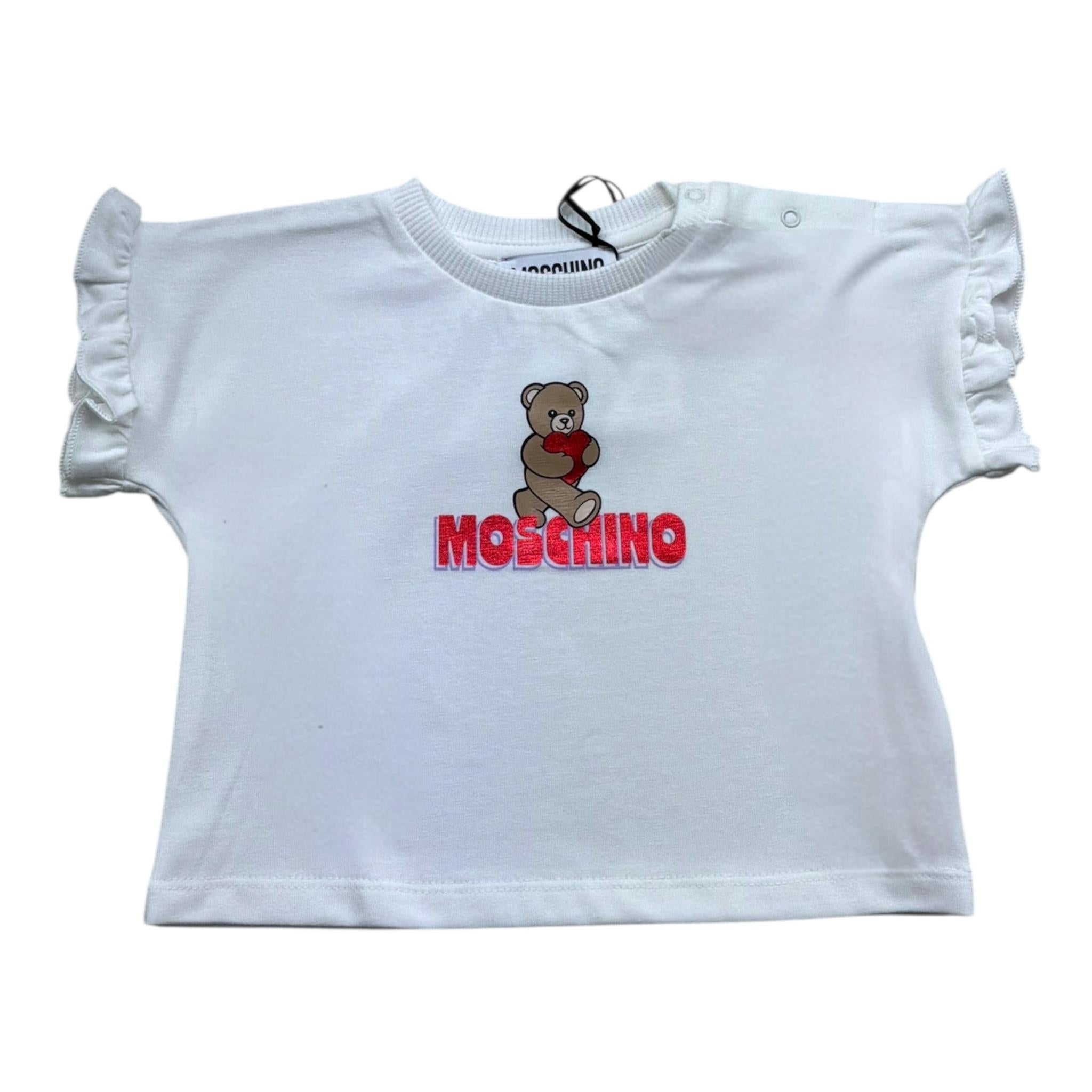 Moschino T-Shirt Girocollo Tinta Unita con Stampa per Neonata MDM03O BIANCO MOSCHINO 
