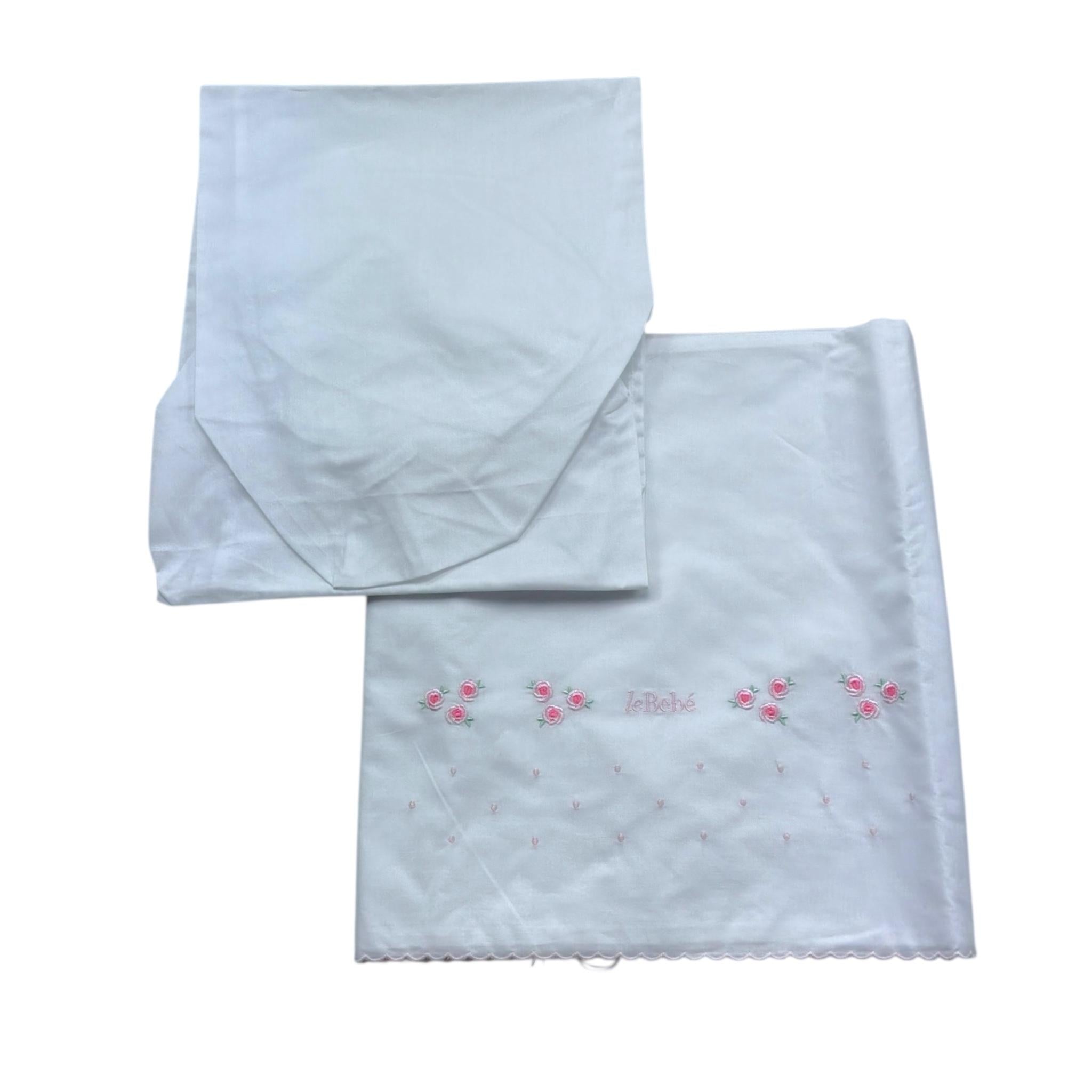 Le Bebe' Lenzuola Set 3 Pezzi Tinta Unita con Stampa per Neonata LBG6215 BIANCO LE BEBE' 