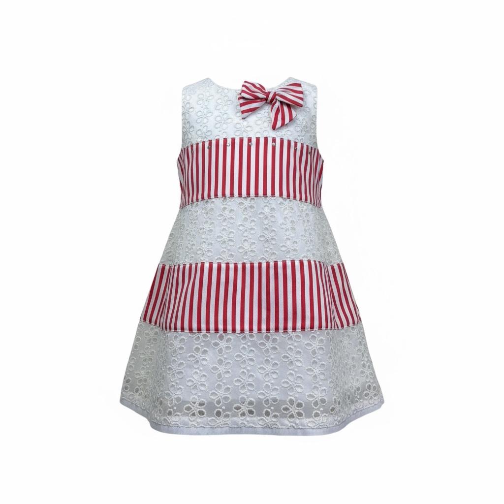 Monnalisa Abito Bicolore con Fantasia A Righe per Neonata 311901 BIANCO/ROSSO MONNALISA 