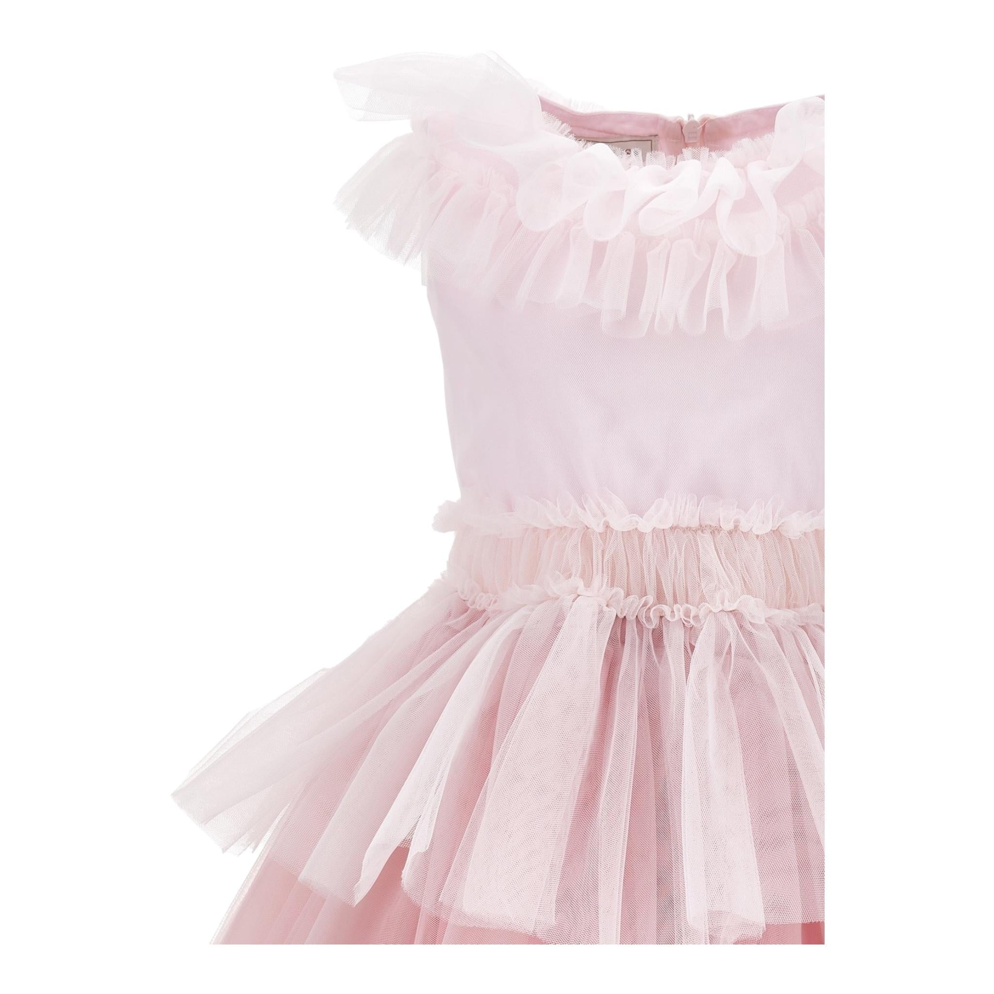 Monnalisa Abito Giromanica Tinta Unita con Tulle per Bambina 17E900 ROSA MONNALISA 