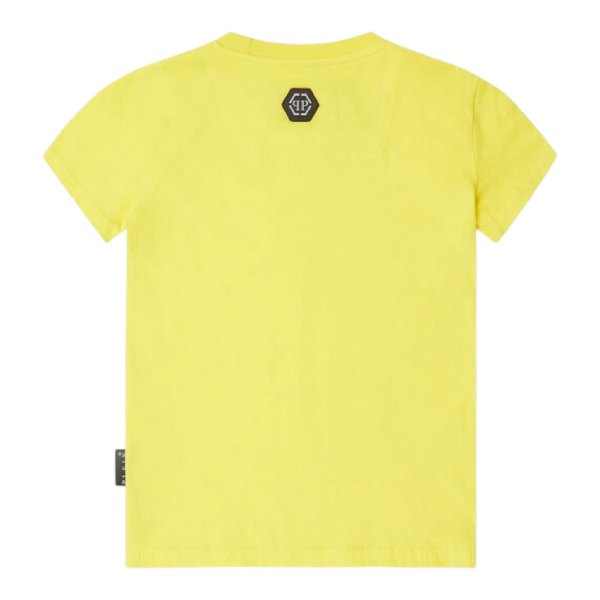 Philipp Plein T-Shirt Girocollo tinta unita con Stampa Giallo per Bambino BTK1235 GIALLO PHILIPP PLEIN 