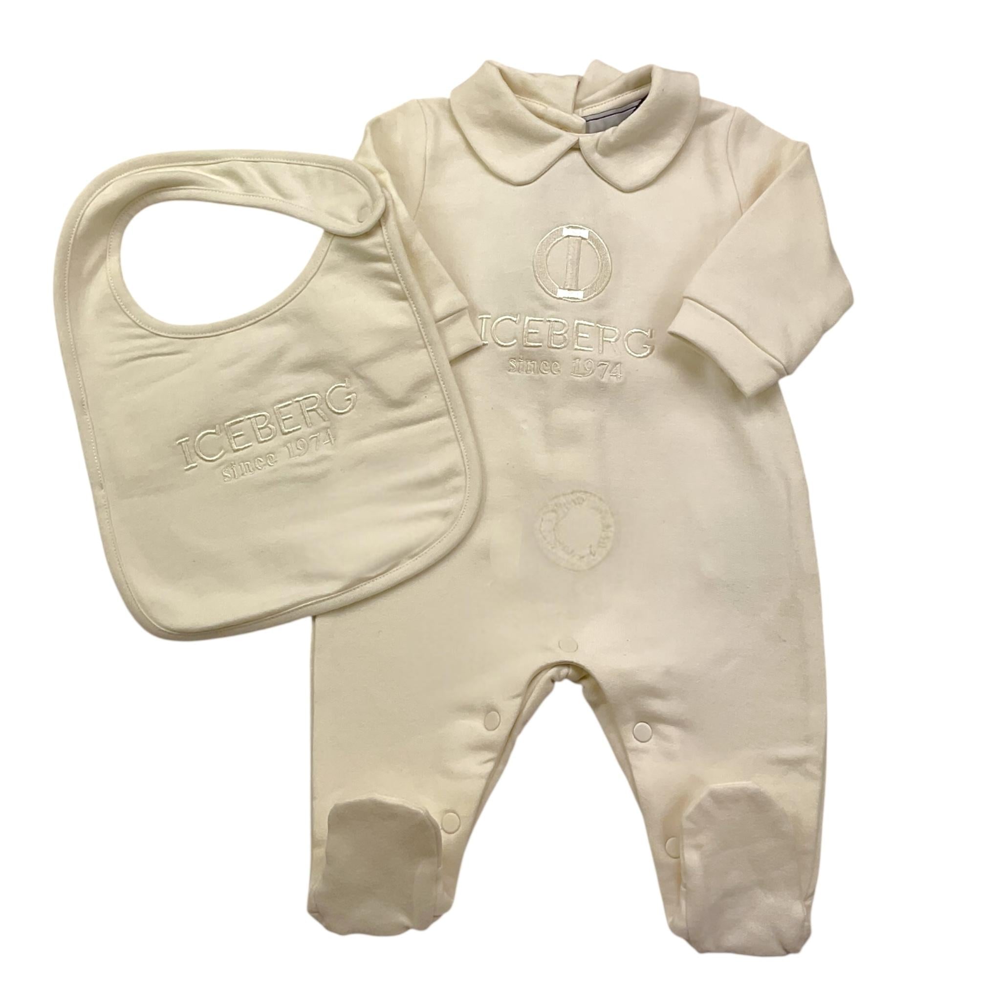 ICEBERG set tutina-bavetta tinta unita con logo Panna per Neonato SETICE5350N PANNA ICEBERG 