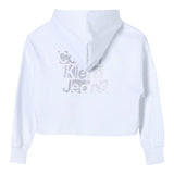 Calvin Klein Felpa Chiusa Modello Crop con Cappuccio e Stampa Glitterata Bianco per Bambina