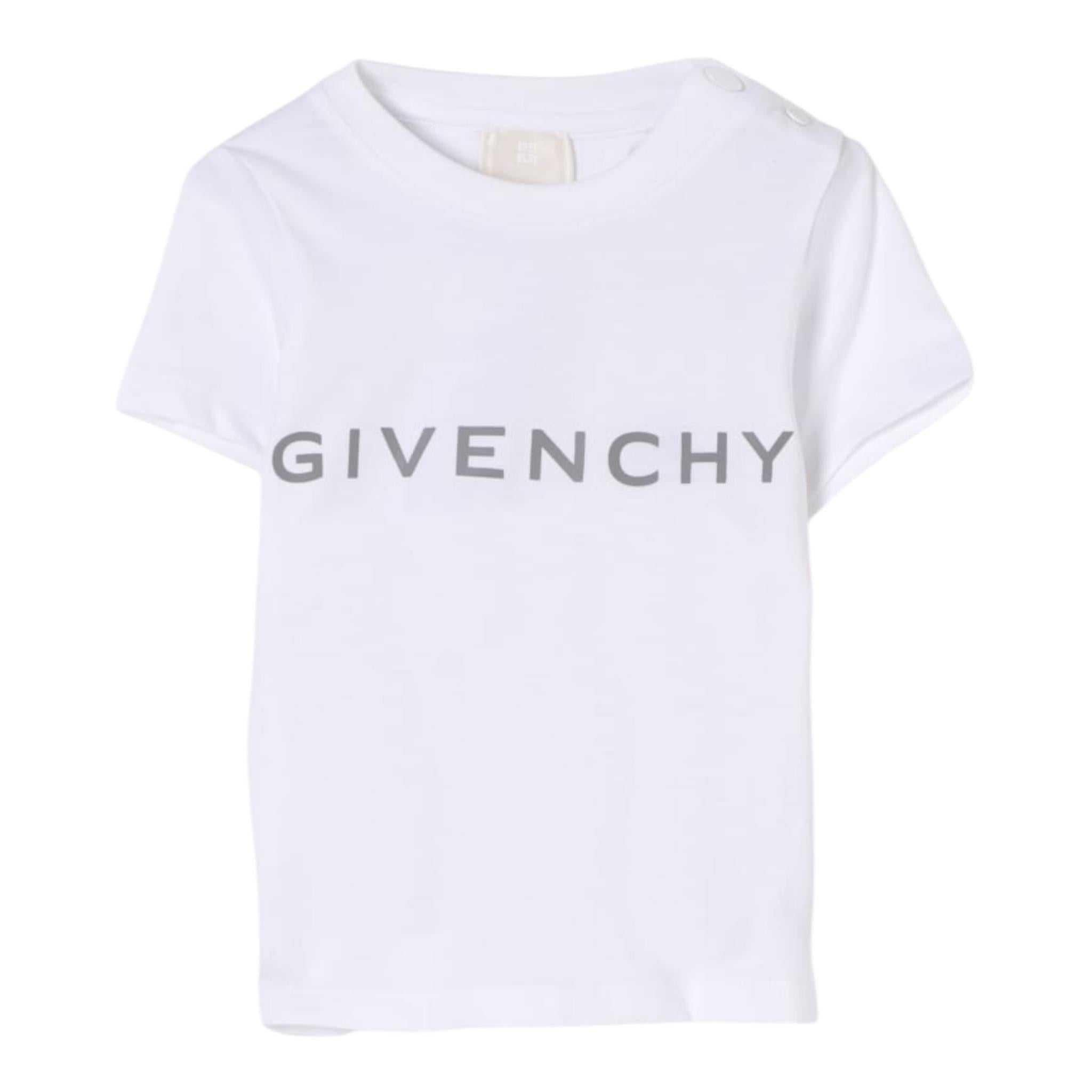 Givenchy T-Shirt Girocollo Tinta Unita con Stampa per Neonato H30640 BIANCO GIVENCHY 