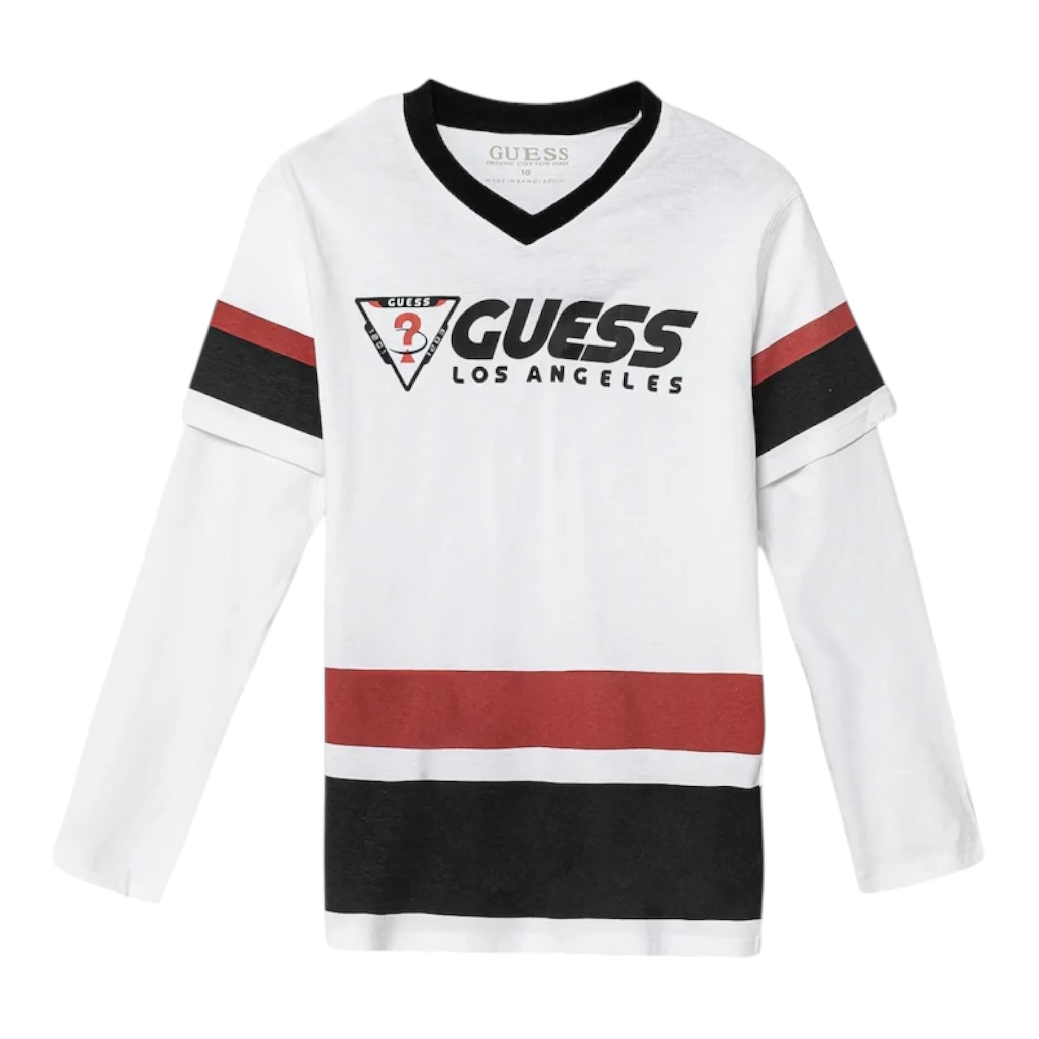 Guess Shirt Girocollo Tinta Unita con Stampa per Bambino L5RI10K8HM4 BIANCO GUESS 