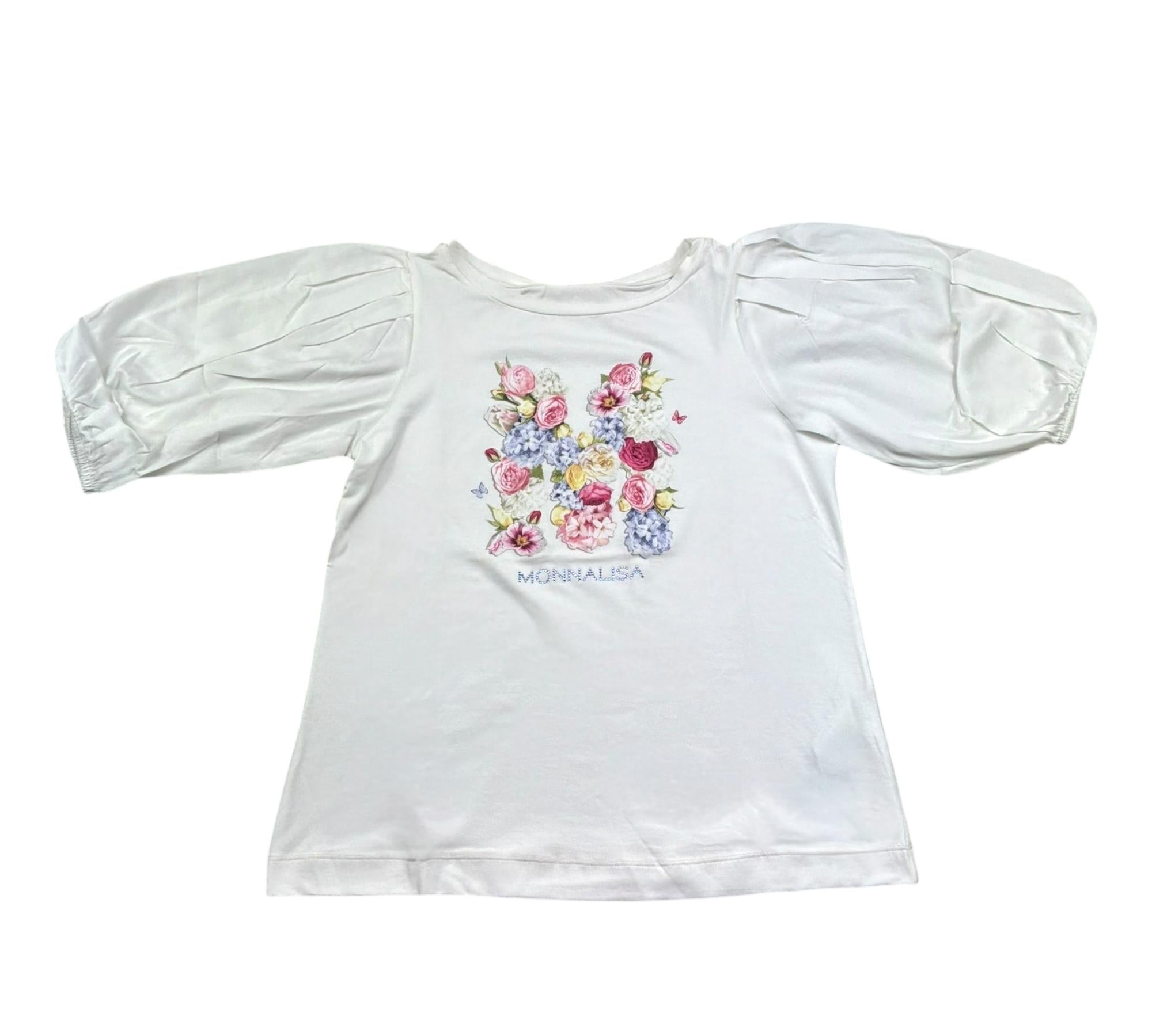 Monnalisa T-Shirt Girocollo Tinta Unita con Stampa per Bambina 715601S1 BIANCO MONNALISA 