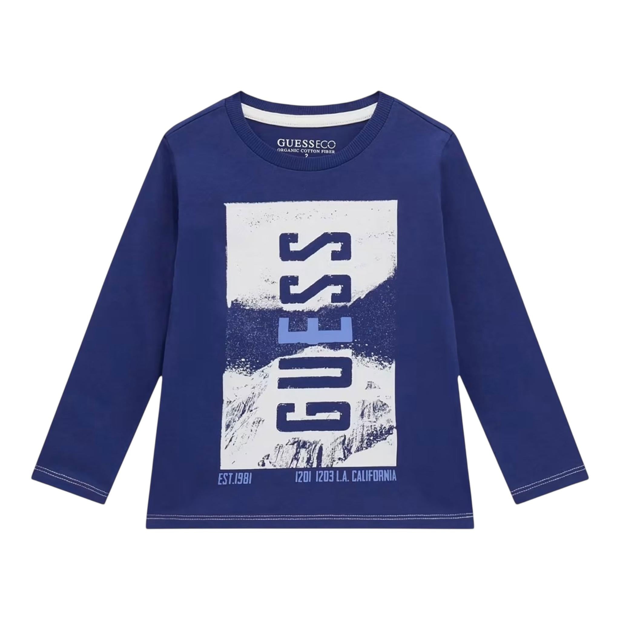 GUESS shirt girocollo tinta unita con stampa in contrasto Blu per Bambino N4BI14I3Z14 BLU GUESS 
