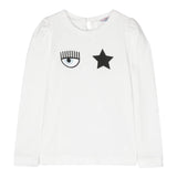 Chiara Ferragni Shirt Tinta Unita Girocollo Con Stampa Bianco Per Bambina