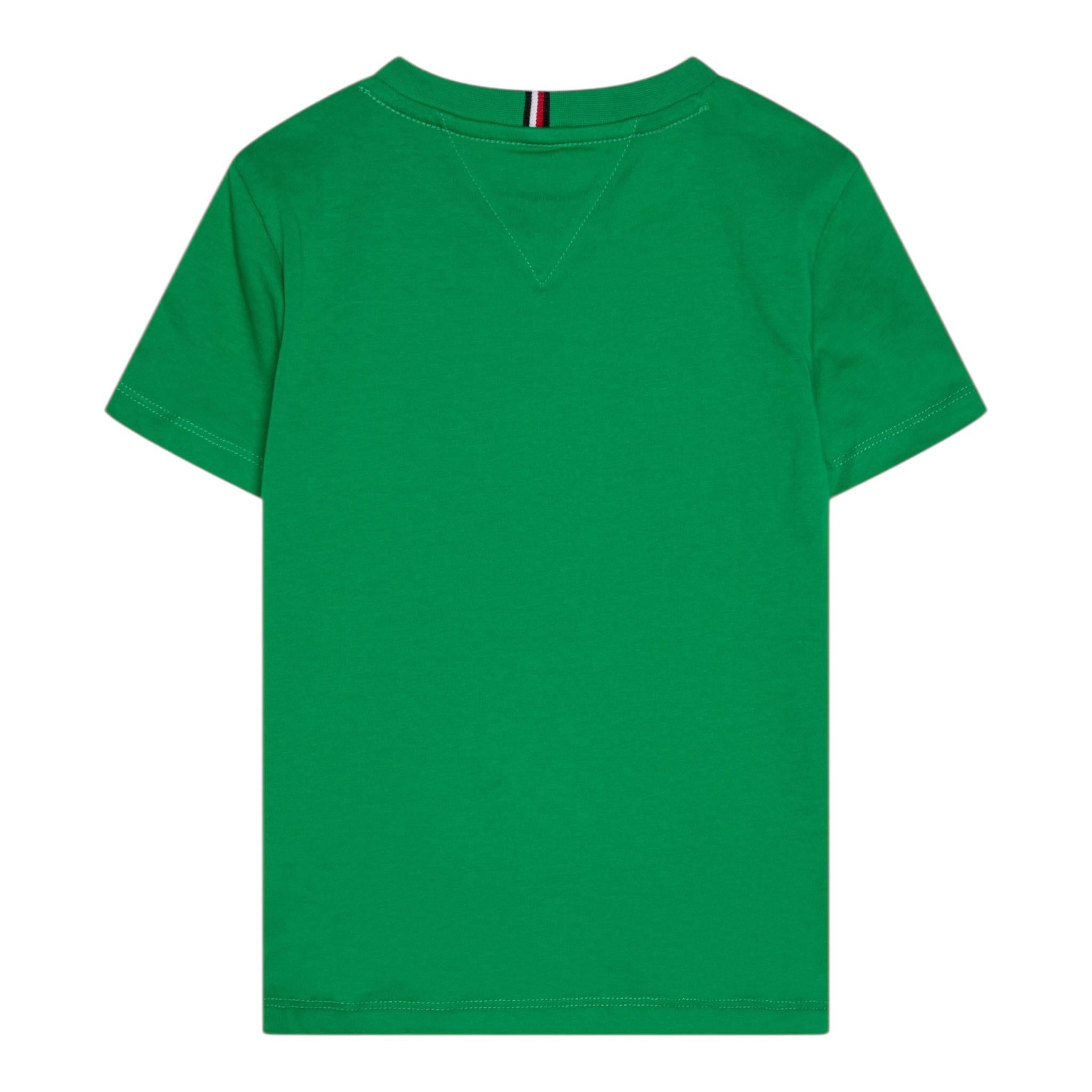 Tommy Hilfiger T-Shirt Girocollo Tinta Unita con Logo per Bambino KB0KB09538X VERDE TOMMY HILFIGER 