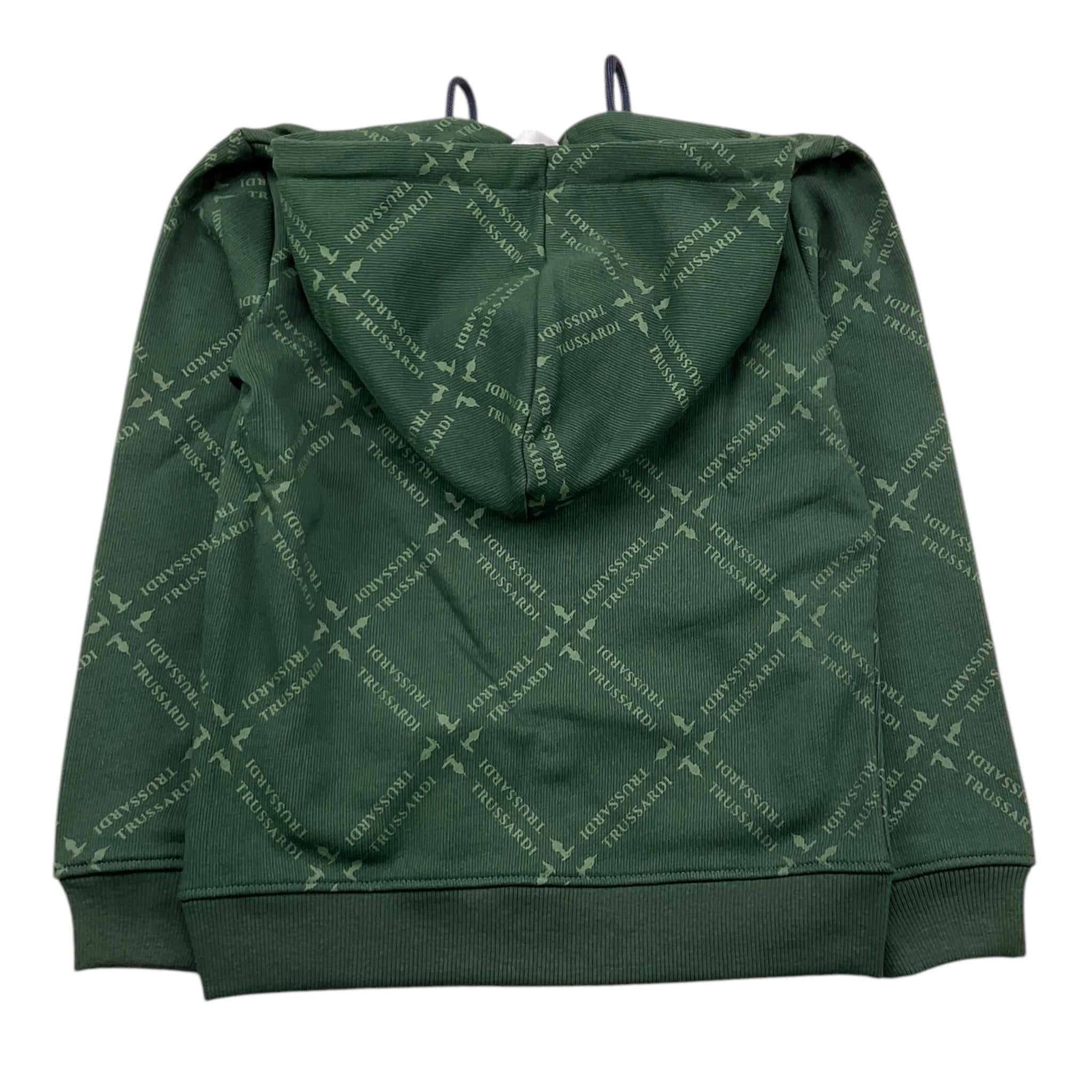 TRUSSARDI felpa con zip e cappuccio tinta unita cn stampe logo Verde per Bambino TBA25093FE VERDE TRUSSARDI 