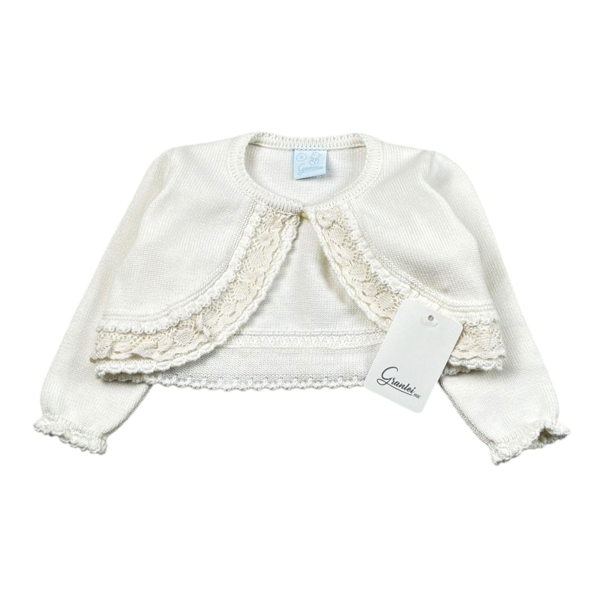 Granlei Coprispalle Tinta Unita con Ricami per Neonata 125250 PANNA GRANLEI 