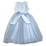 Bella Brilli Abito Cerimonia Giromanica Tinta Unita Con Tulle Azzurro Per Bambina