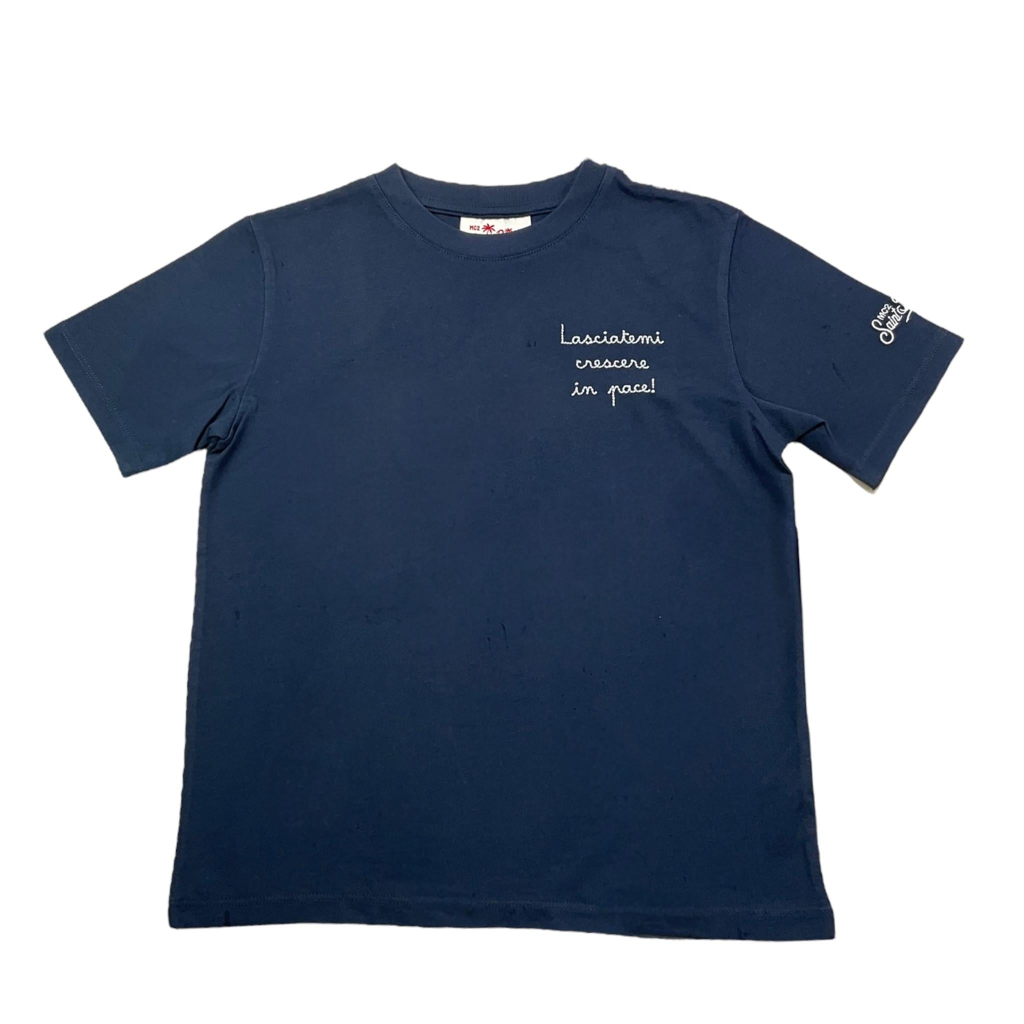 Saint Barth T-Shirt Girocollo Tinta Unita con Stampa per Bambino POT0002 BLU SAINT BARTH 