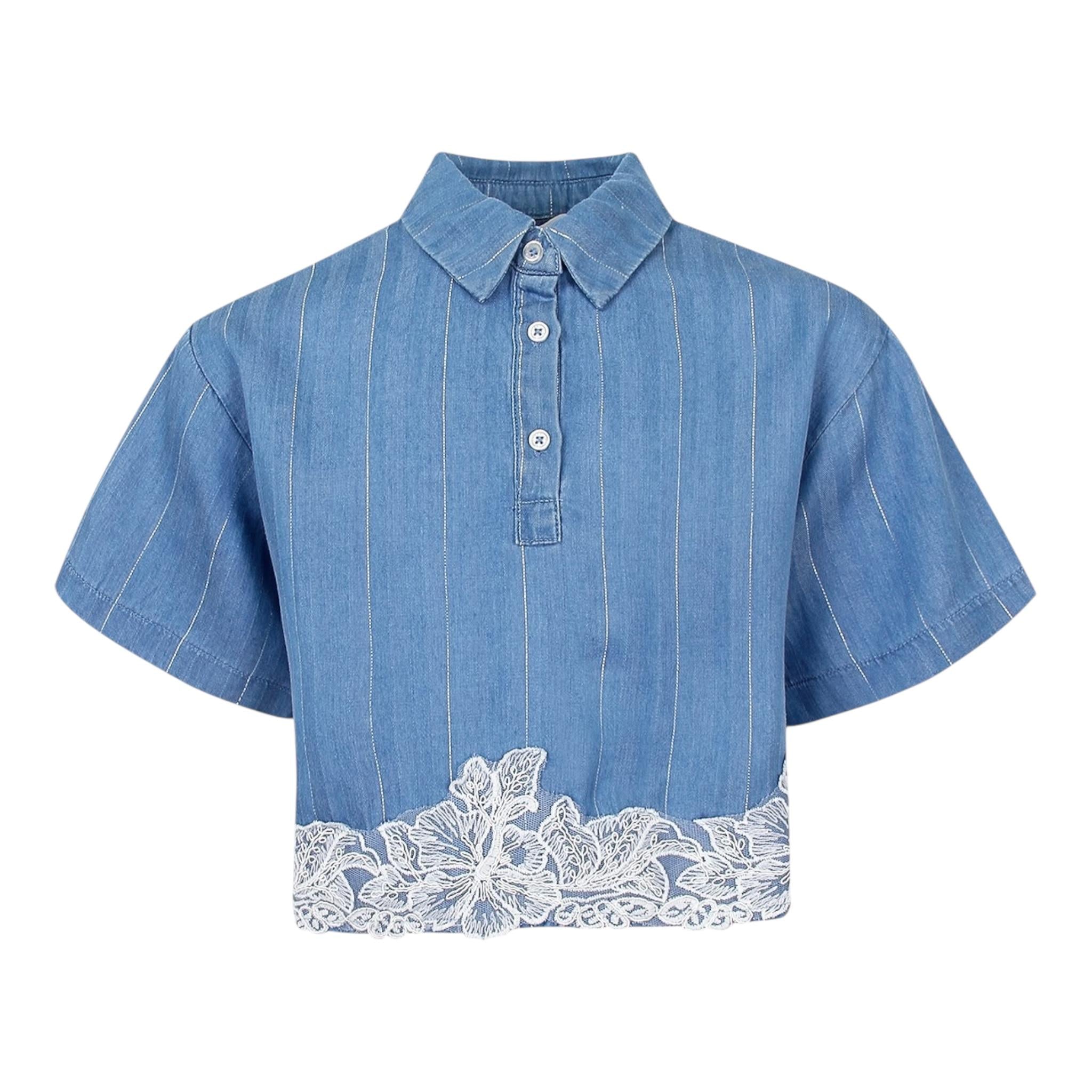 Ermanno Scervino Camicia Mezza Manica Tinta Unita con Ricami per Bambina SFCA039 AZZURRO ERMANNO SCERVINO 