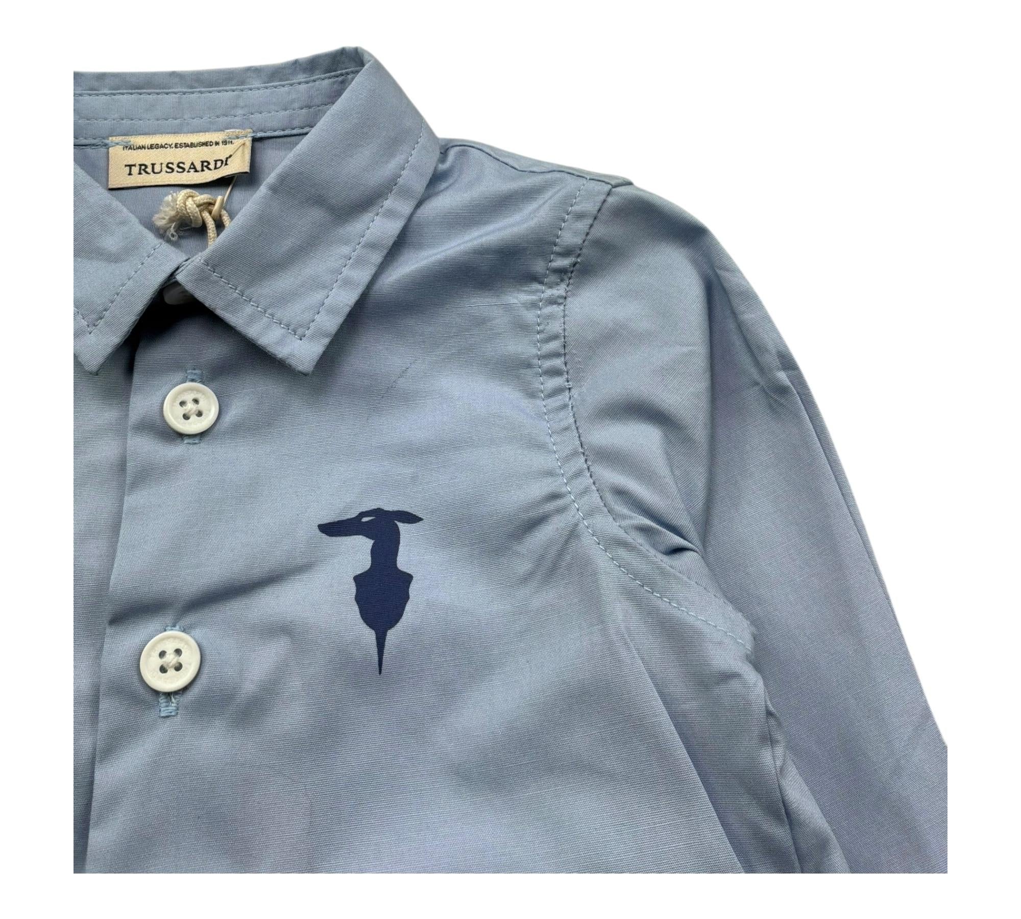 Trussardi Camicia Manica Lunga Tinta Unita con Logo per Neonato TIP26005CA AZZURRO TRUSSARDI 