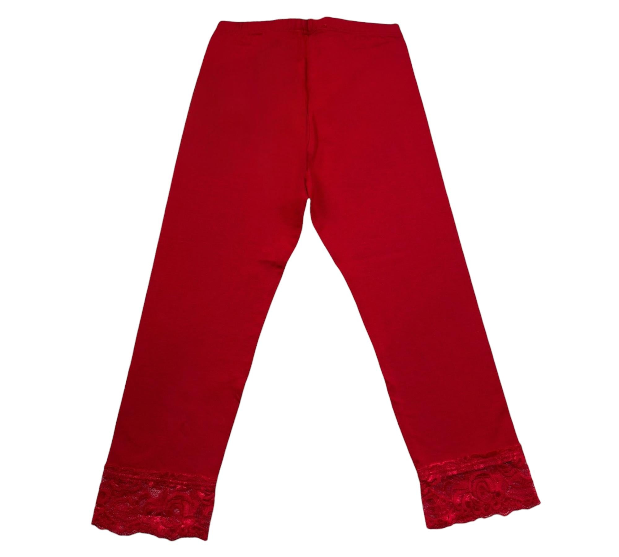 Monnalisa Leggins Tinta Unita con Ricami per Bambina 117402A1 ROSSO MONNALISA 