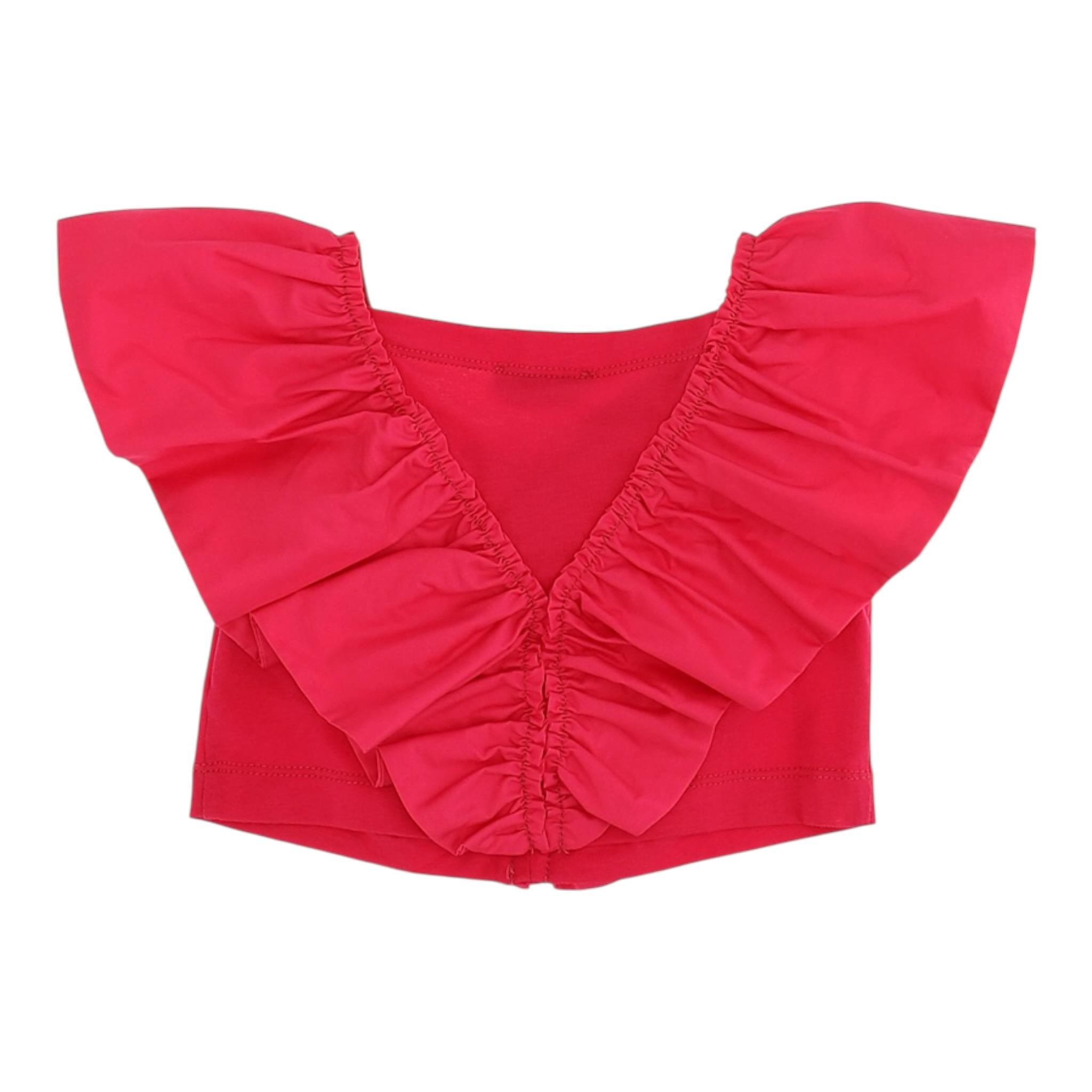 Monnalisa Top Giromanica tinta unita con Rouches Rosso per Neonata 17A300 ROSSO MONNALISA 