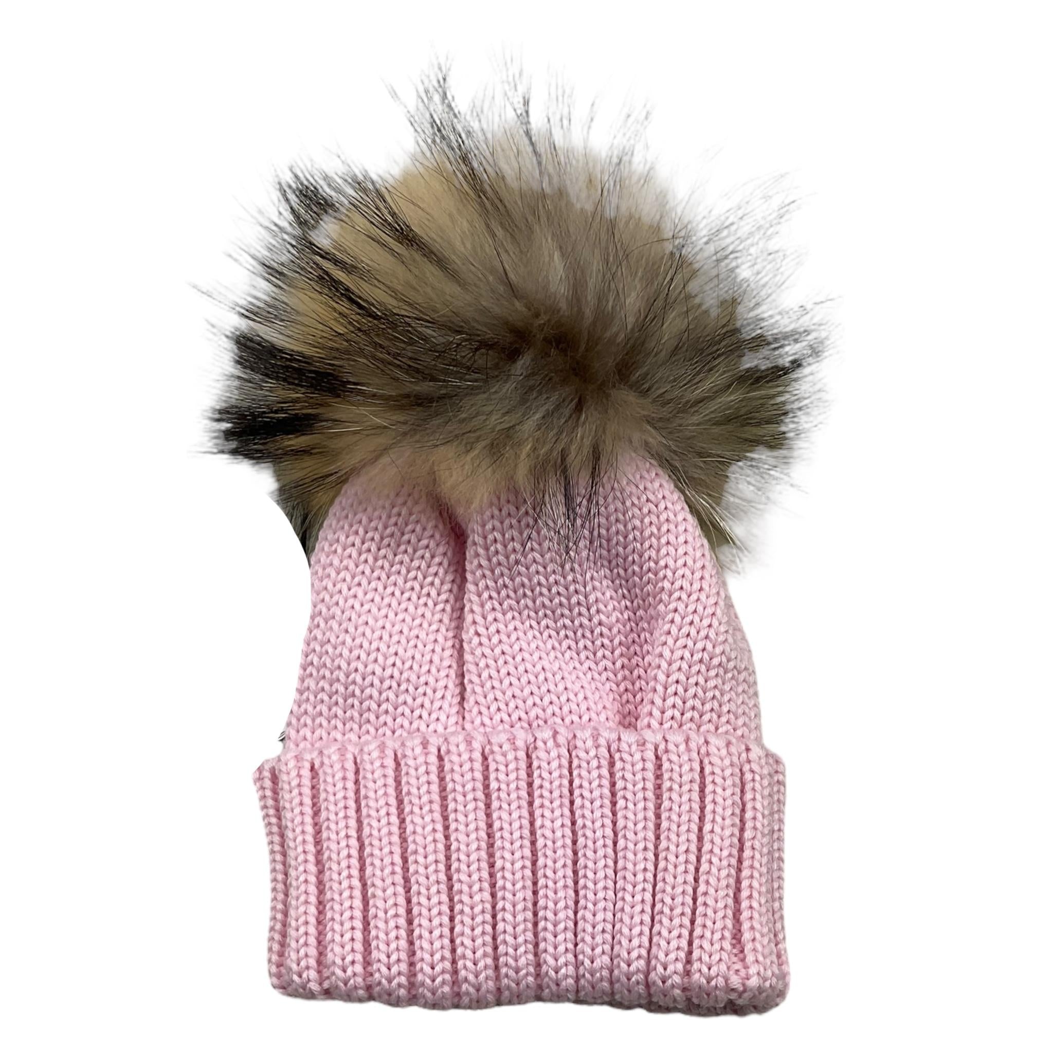 REGINA   cappello tinta unita con pon pon Rosa per Bambina 30599 ROSA REGINA 