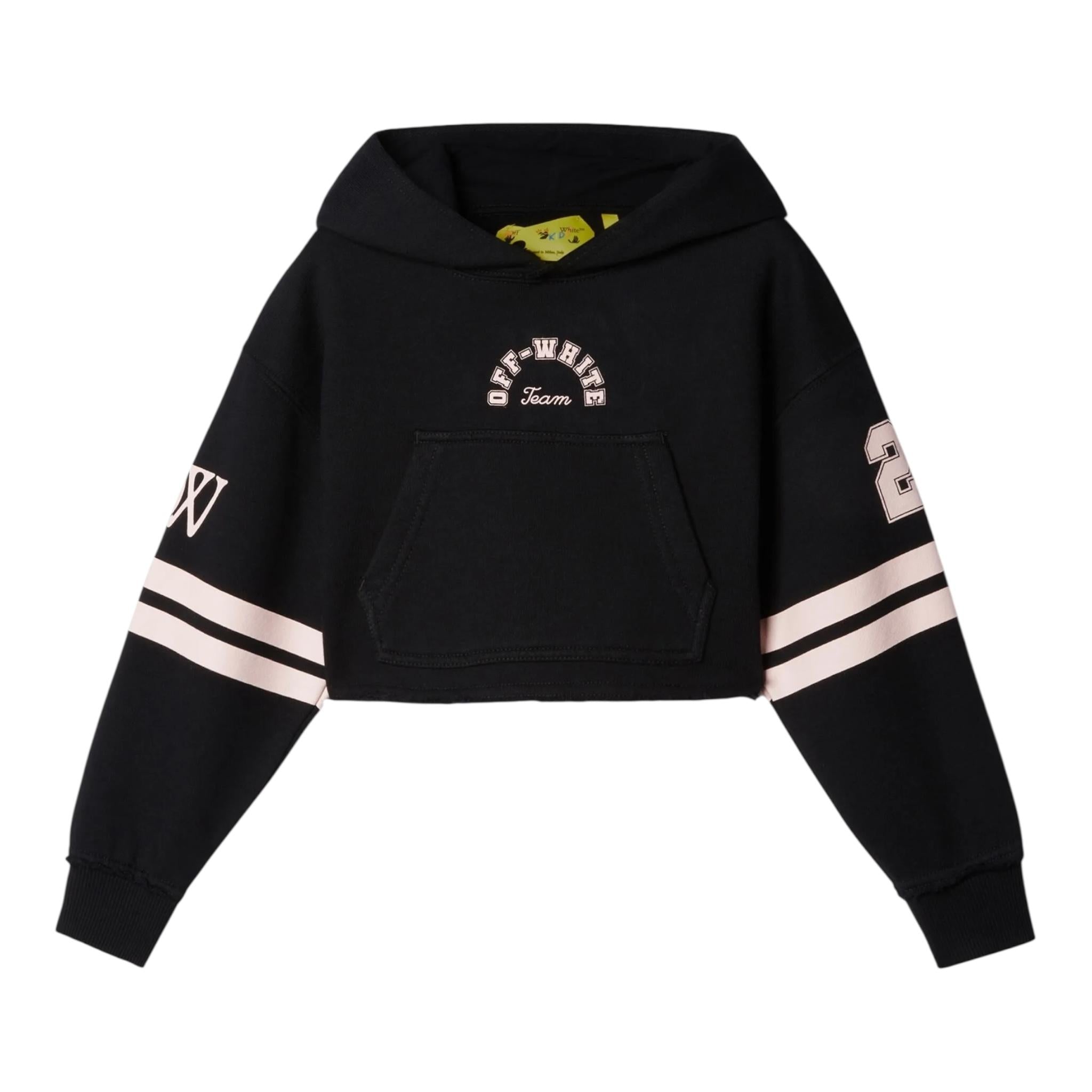 Off-White Felpa Tinta Unita con Cappuccio E Stampa per Bambina OGBB009S24 NERO OFF-WHITE 