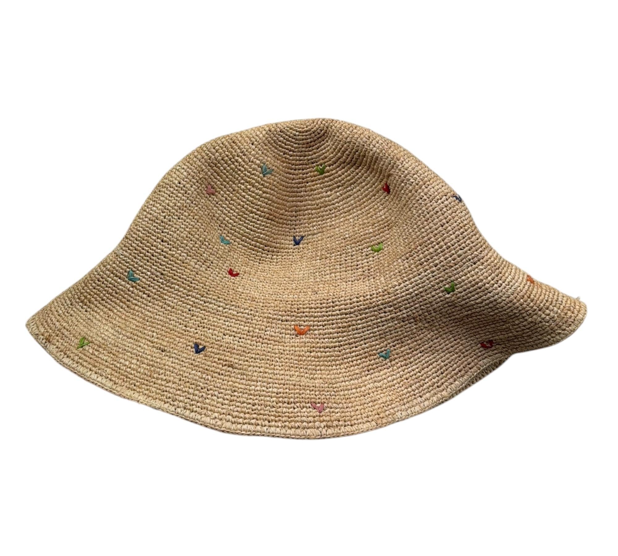 Saint Barth Cappello In Paglia Tinta Unita con Ricami per Bambina RAFFIA BEIGE SAINT BARTH 