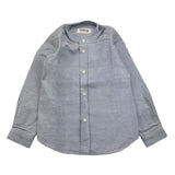 Dondup Camicia Tinta Unita Manica Lunga con Collo Coreano Azzurro per Bambino