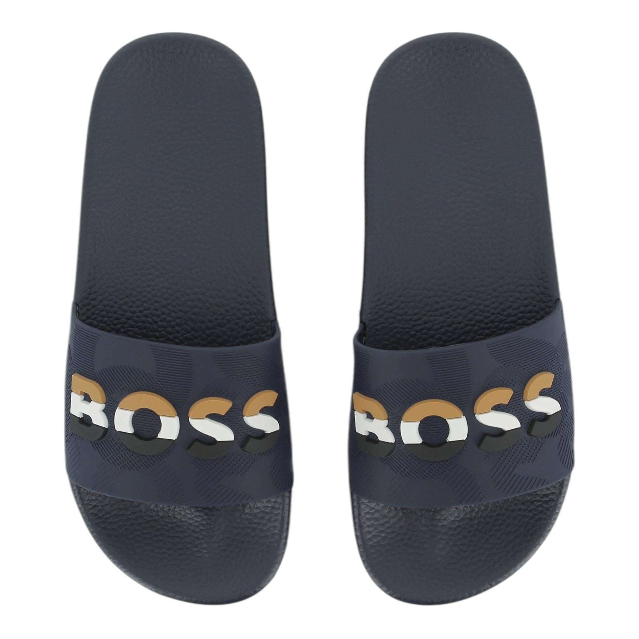 Boss Ciabatte Tinta Unita con Logo per Bambino J52269 BLU BOSS 