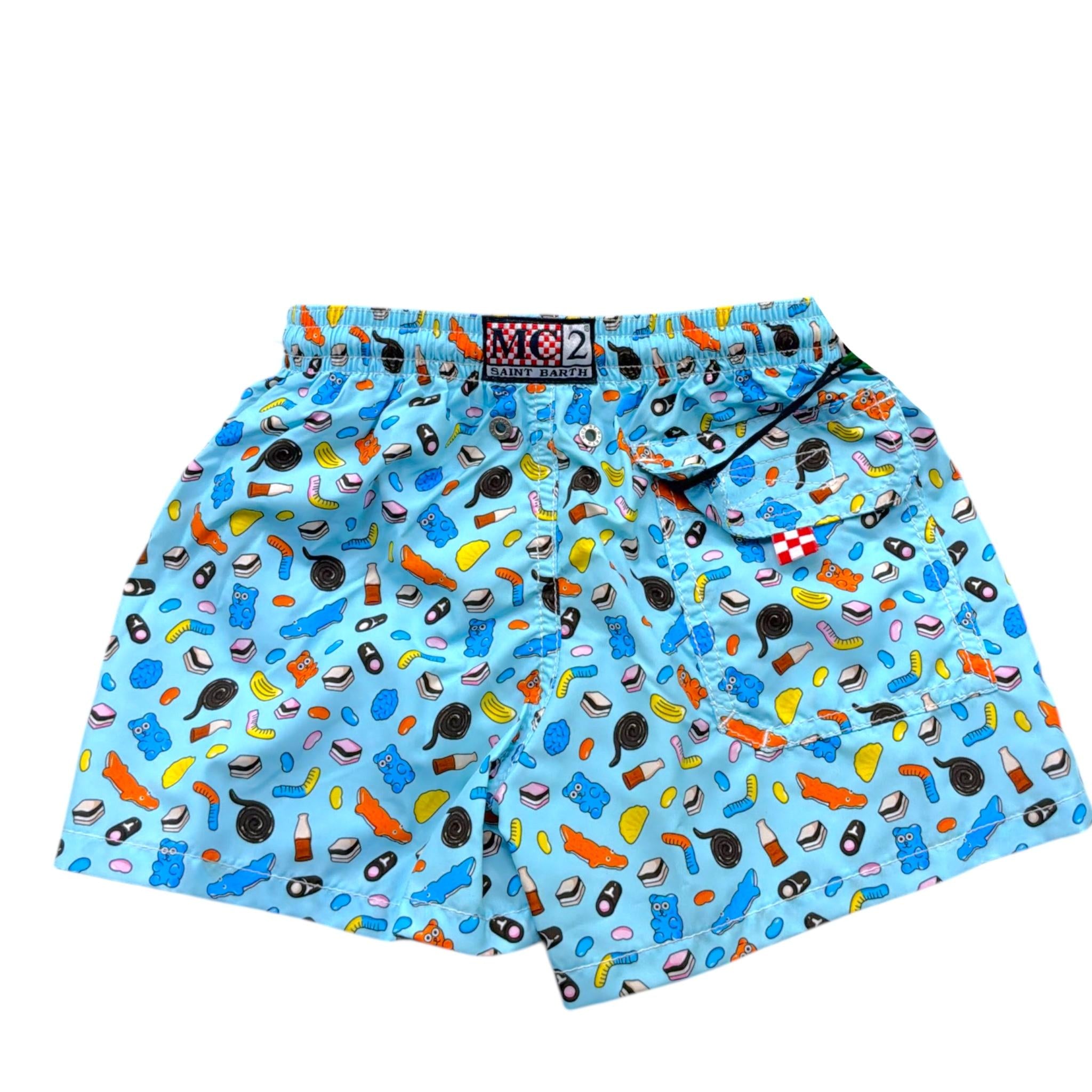 Saint Barth Costume Modello Boxer Tinta Unita con Stampa per Bambino CANDYY AZZURRO SAINT BARTH 
