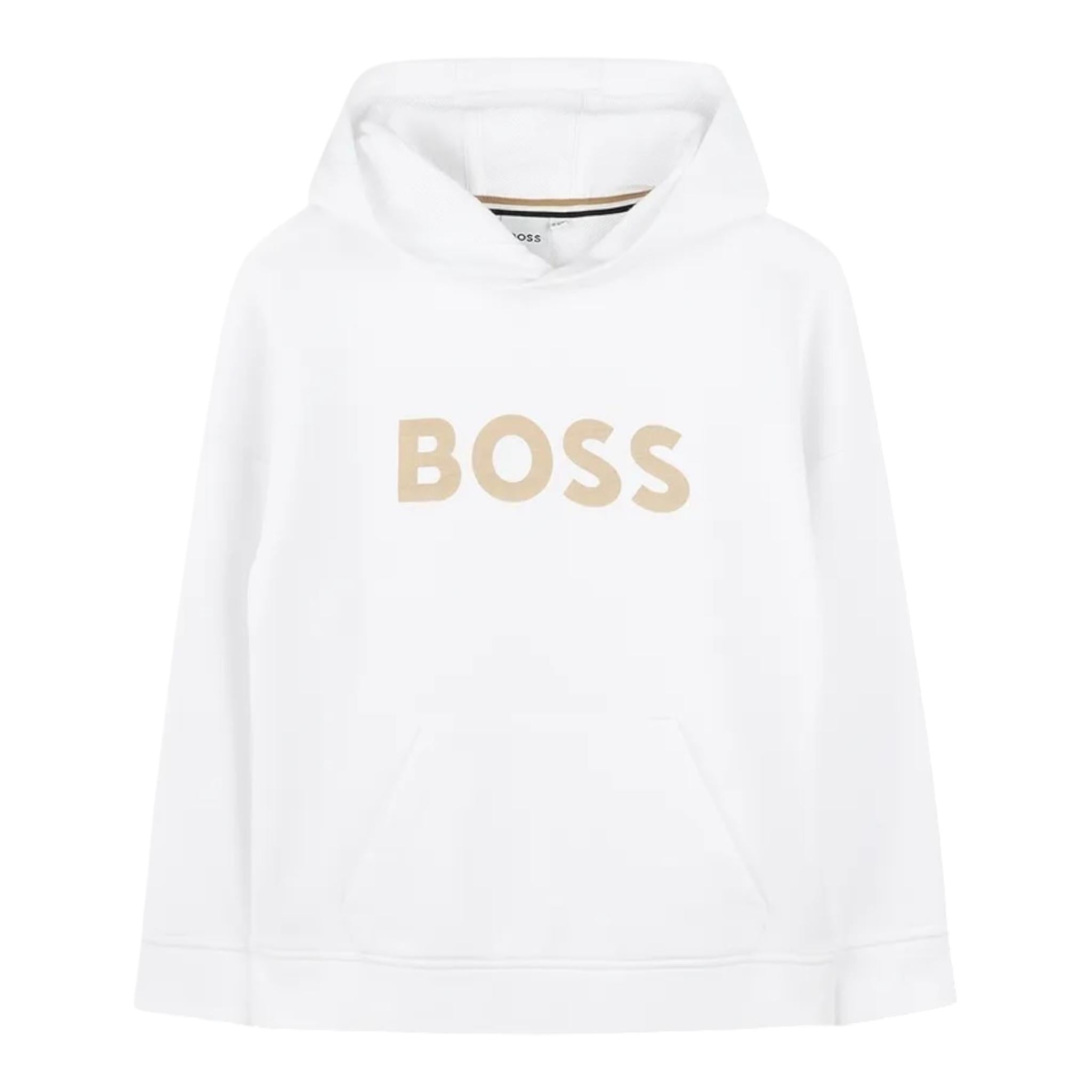 Boss Felpa Tinta Unita con Cappuccio E Stampa per Bambino J52027 BIANCO BOSS 