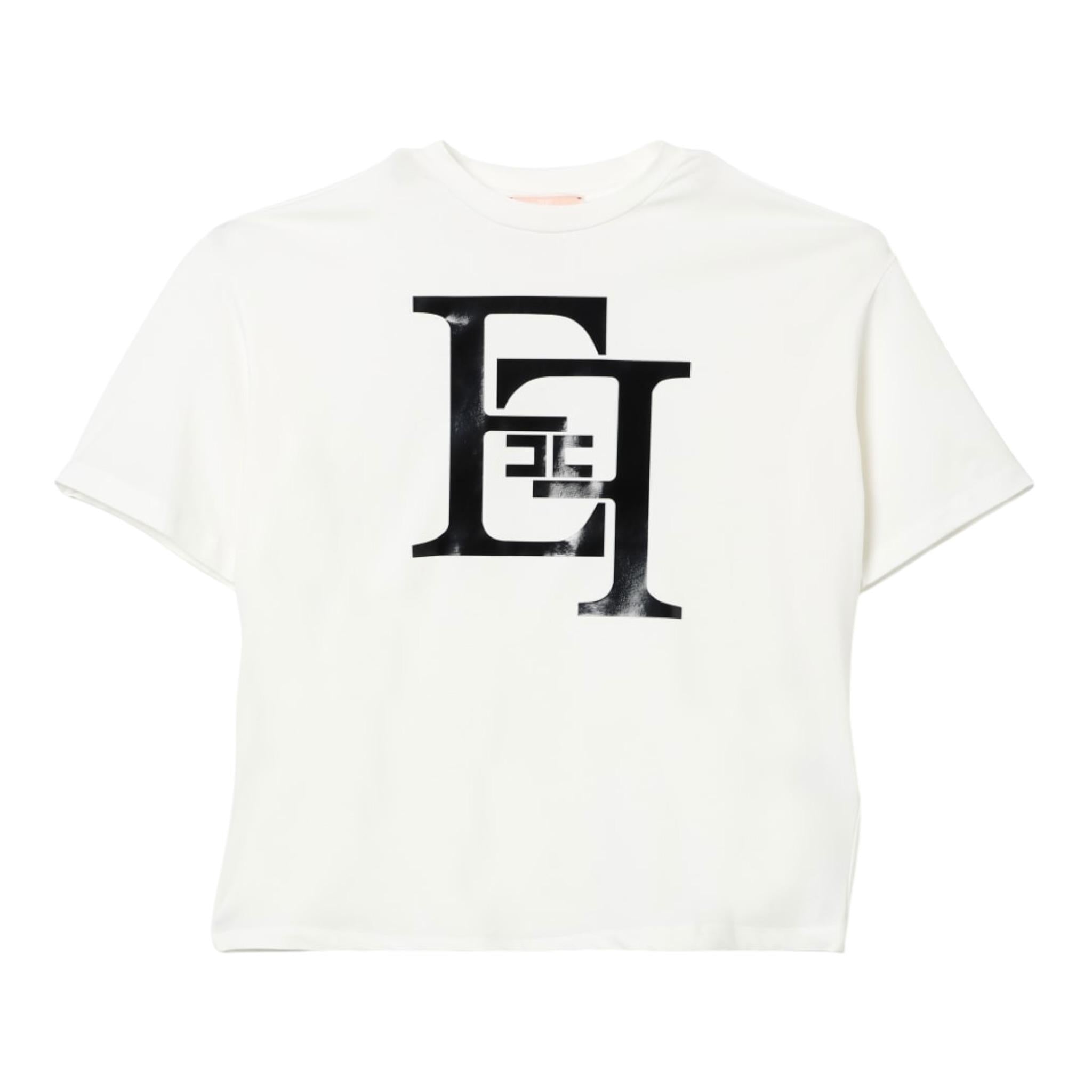 Elisabetta Franchi T-Shirt Girocollo Tinta Unita con Logo per Bambina EFTS217 BIANCO ELISABETTA FRANCHI 