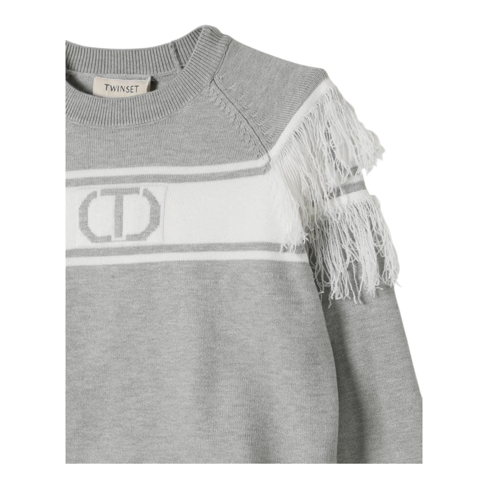 TWINSET maglia girocollo tinta unita con frange Grigio per Bambina 242GJ3163X GRIGIO TWINSET 