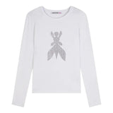 Patrizia Pepe Shirt Girocollo Tinta Unita con Brillantini per Bambina 7M0752 BIANCO PATRIZIA PEPE 