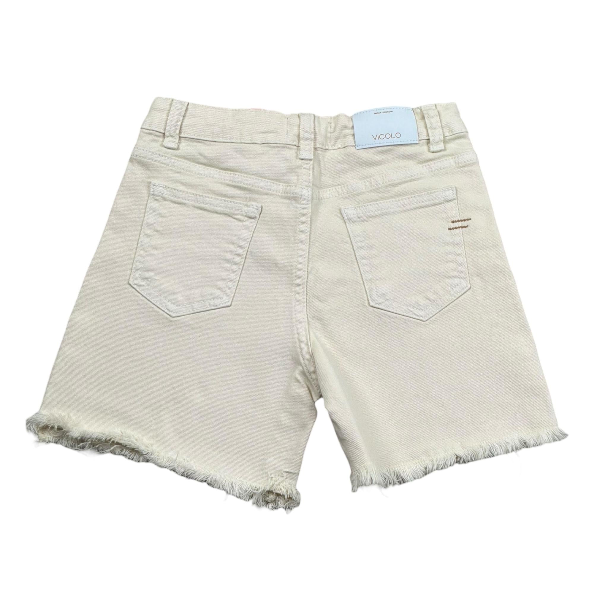 Vicolo Short In Denim Tinta Unita con Girovita Regolabile per Bambina 3146S00016 PANNA VICOLO 