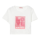 Liu Jo T-Shirt Girocollo Tinta Unita con Stampa E Frange per Bambina GA5192 BIANCO LIU JO 