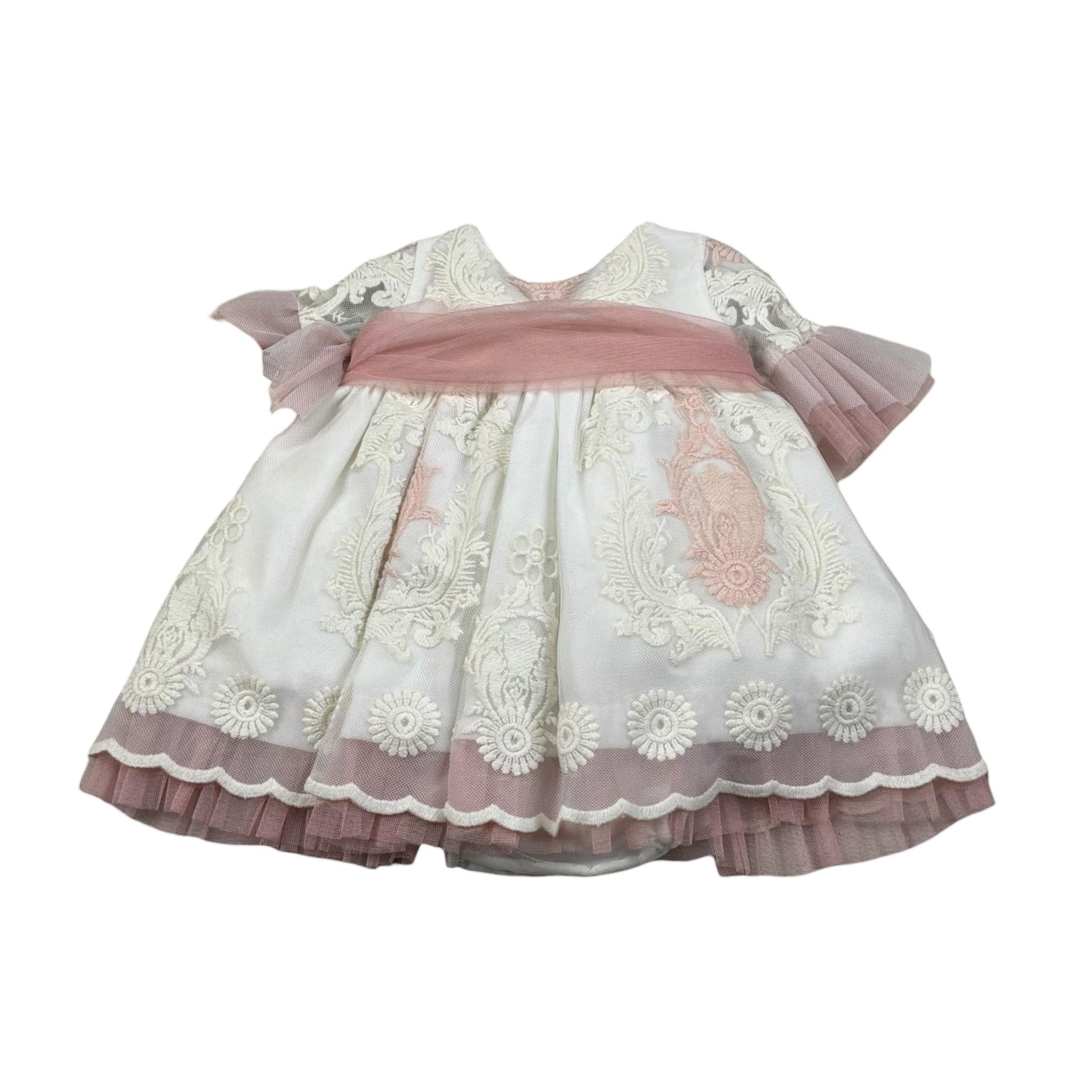 Cua-Cuak Abito Cerimonia tinta unita con Ricami Panna per Neonata 5825 PANNA CUA-CUAK 