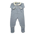 Paz Rodriguez Tutina Manica Lunga Tinta Unita con Ricami per Neonato 00542238 AZZURRO PAZ RODRIGUEZ 